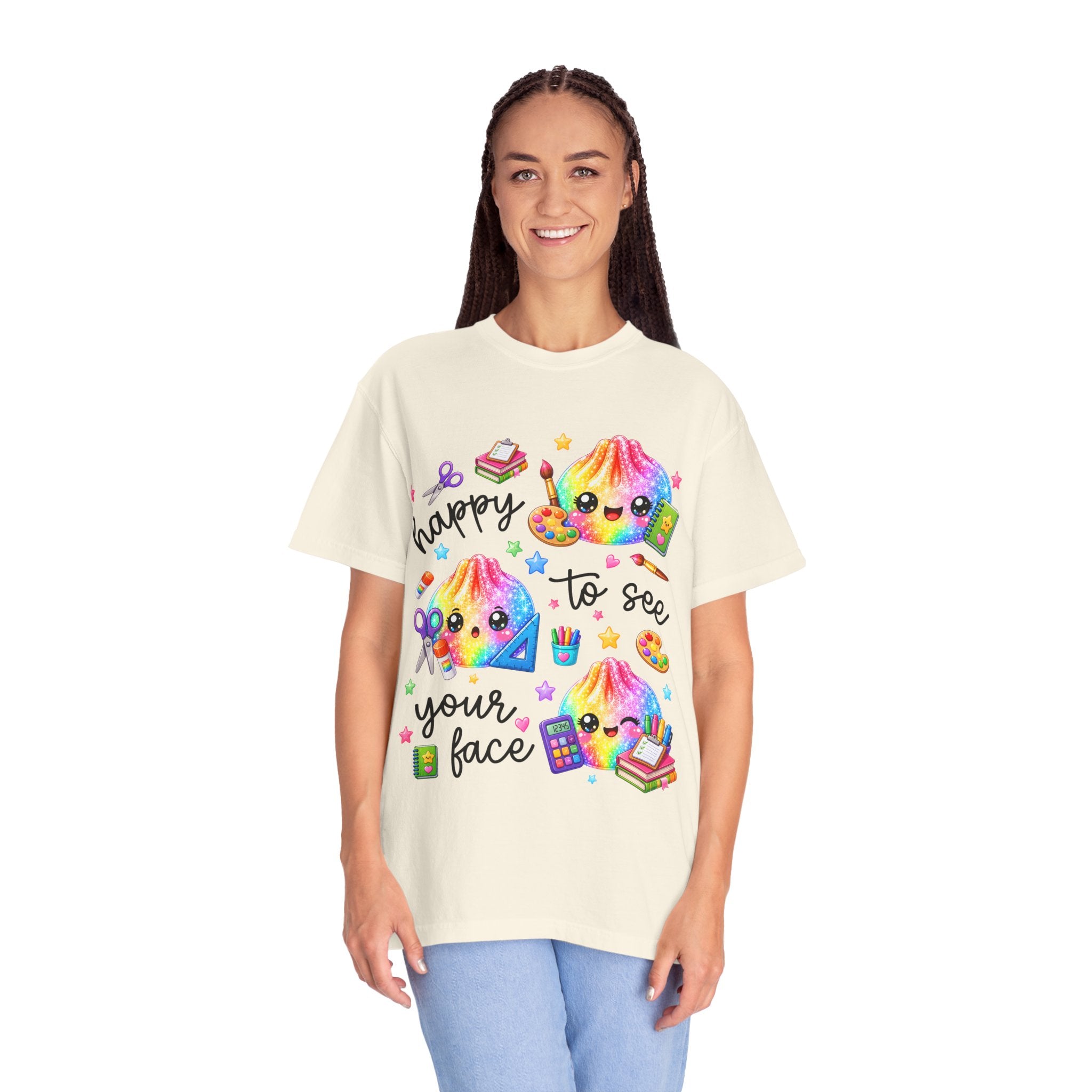 Happy To See Your Face Rainbow Kawaii T-Shirt — Cute School Supplies Graphic Tee