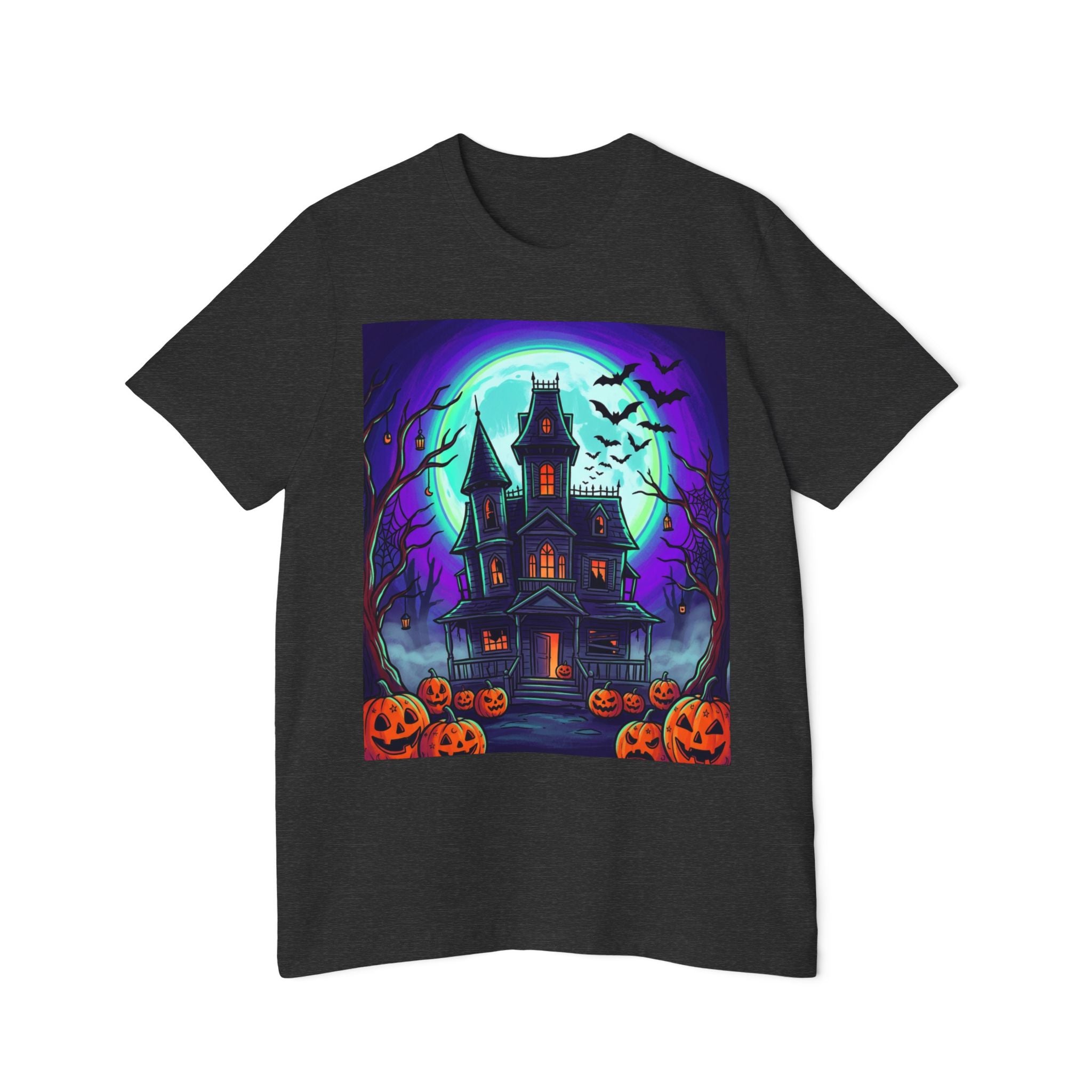 Haunted House Halloween T-Shirt — Spooky Pumpkins & Bats Graphic