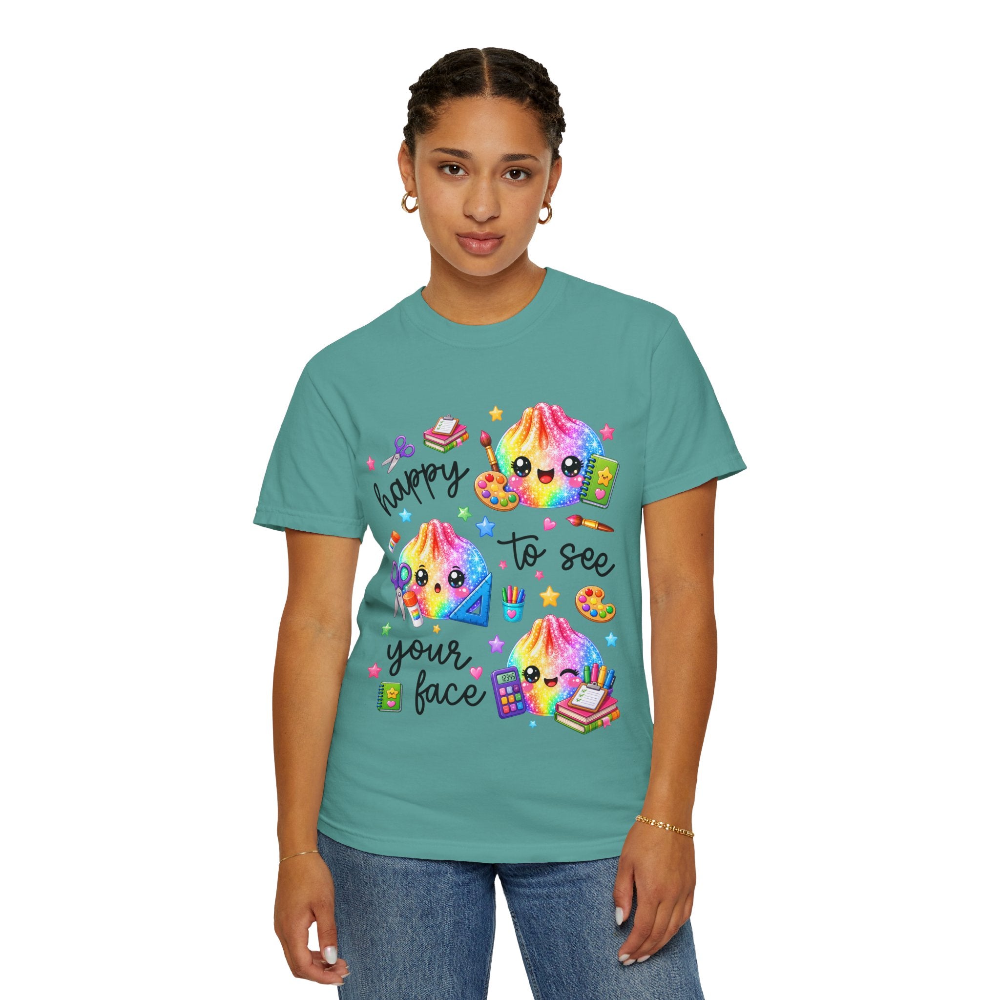 Happy To See Your Face Rainbow Kawaii T-Shirt — Cute School Supplies Graphic Tee