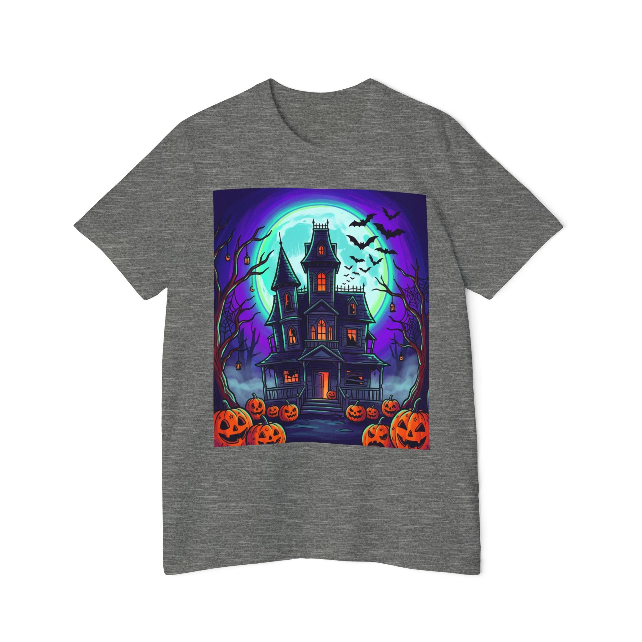 Haunted House Halloween T-Shirt — Spooky Pumpkins & Bats Graphic