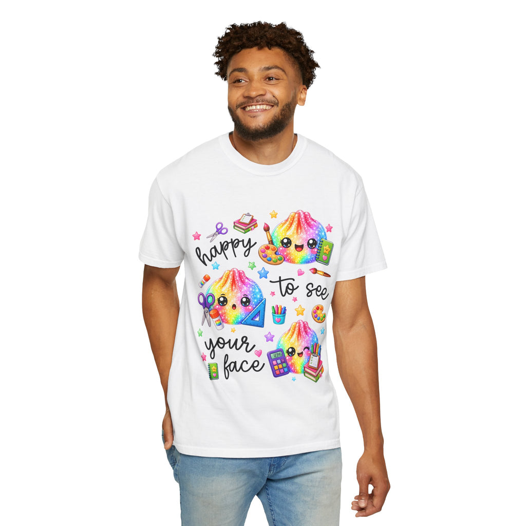 Happy To See Your Face Rainbow Kawaii T-Shirt — Cute School Supplies Graphic Tee