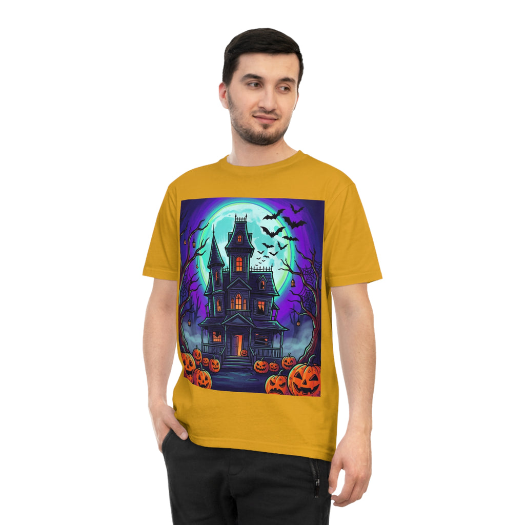 Haunted House Halloween T-Shirt — Spooky Pumpkin & Bats Tee