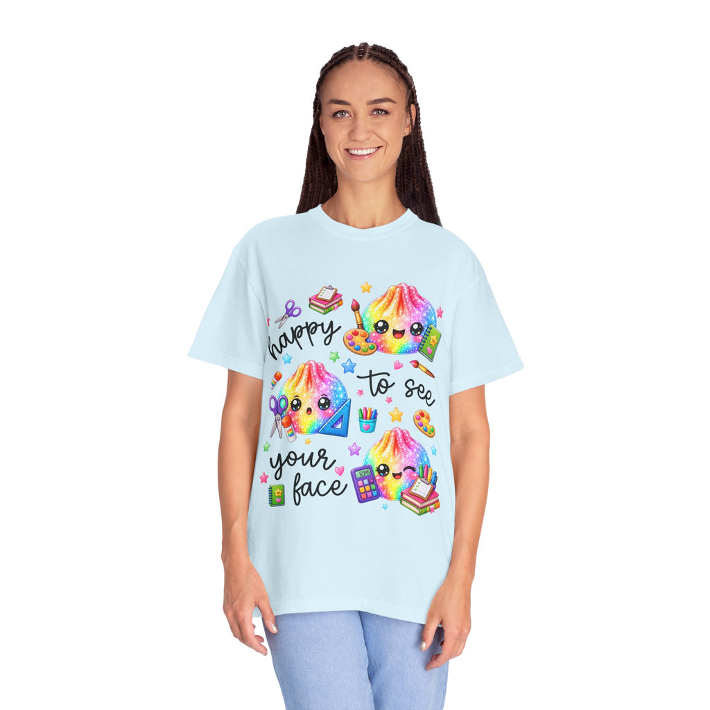 Happy To See Your Face Rainbow Kawaii T-Shirt — Cute School Supplies Graphic Tee