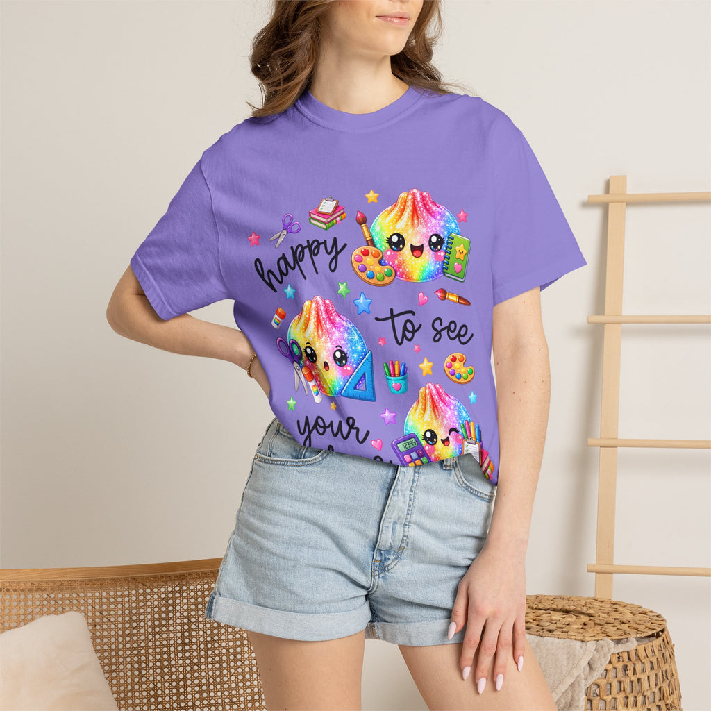 Happy To See Your Face Rainbow Kawaii T-Shirt — Cute School Supplies Graphic Tee