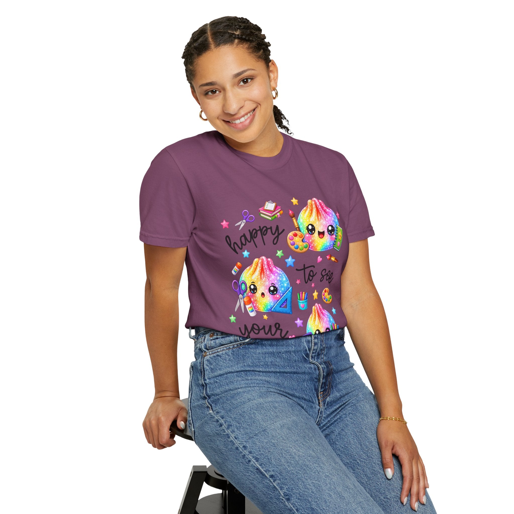 Happy To See Your Face Rainbow Kawaii T-Shirt — Cute School Supplies Graphic Tee