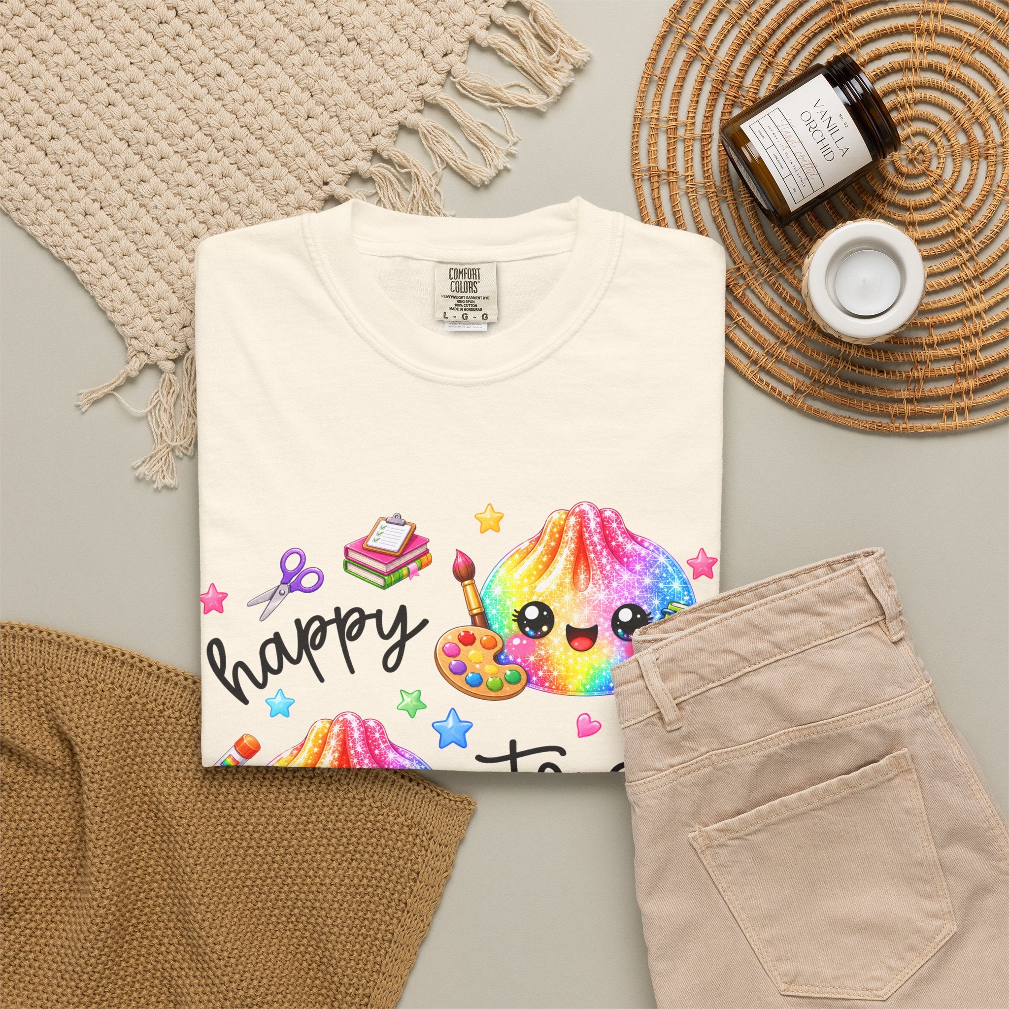 Happy To See Your Face Rainbow Kawaii T-Shirt — Cute School Supplies Graphic Tee