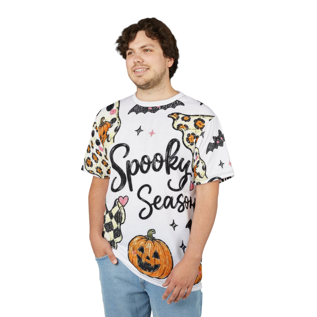 Spooky Season All-Over Print Tee - Halloween Ghosts & Pumpkins