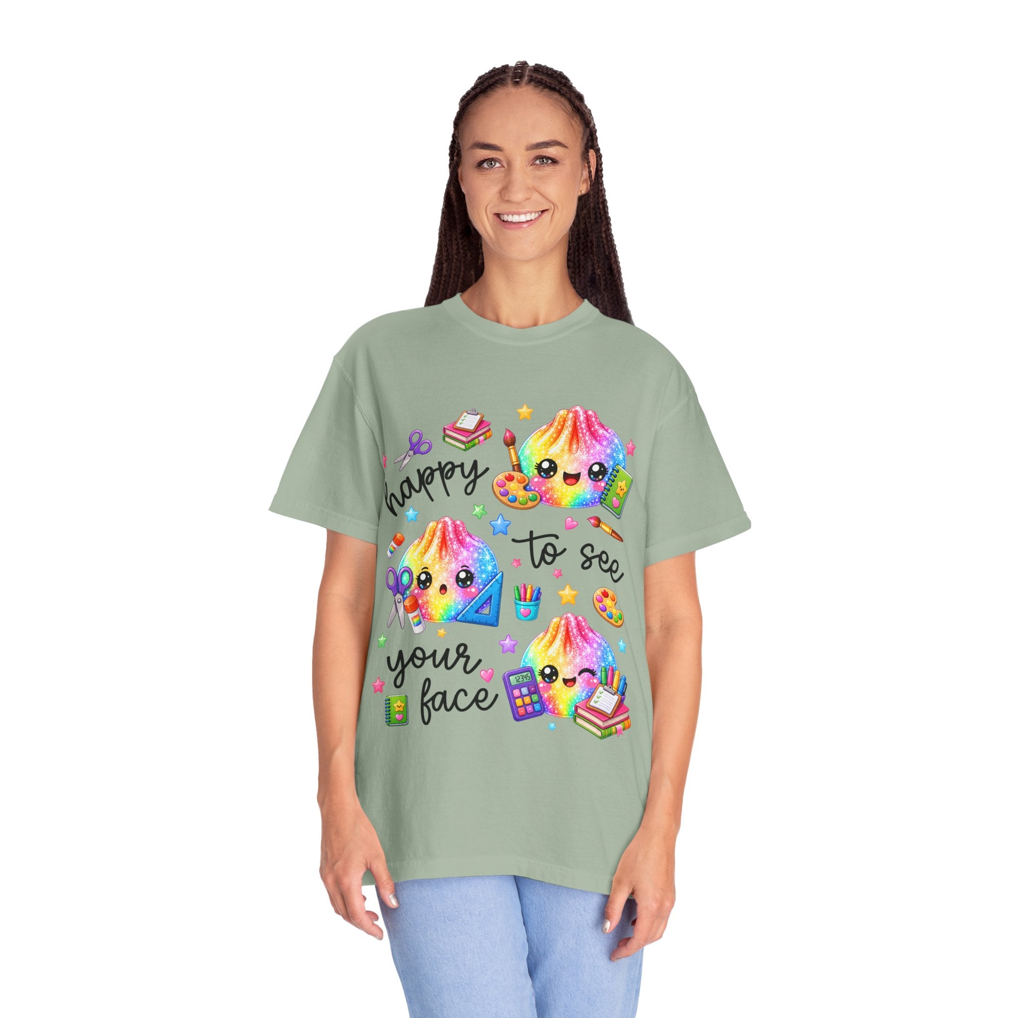 Happy To See Your Face Rainbow Kawaii T-Shirt — Cute School Supplies Graphic Tee