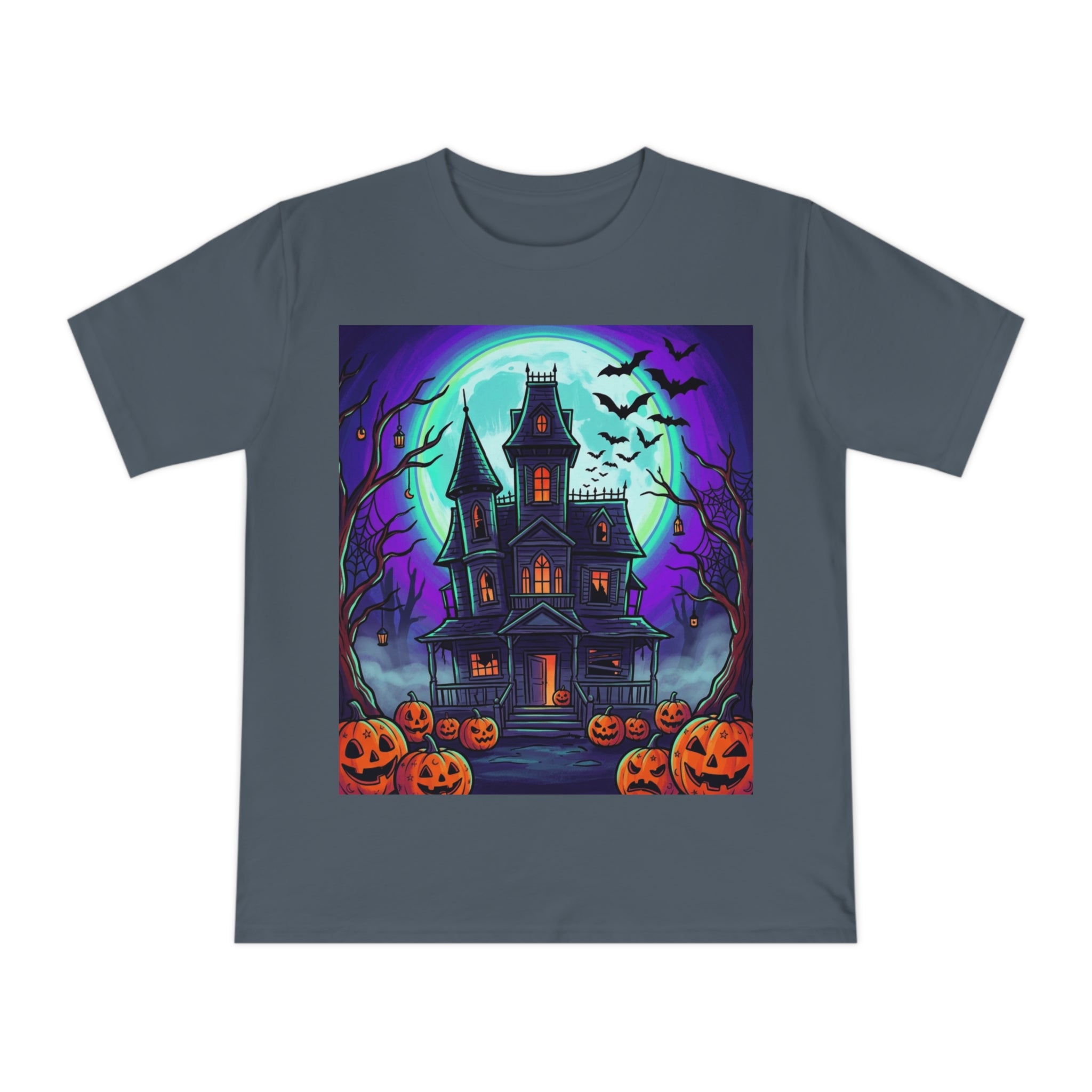 Haunted House Halloween T-Shirt — Spooky Pumpkin & Bats Tee