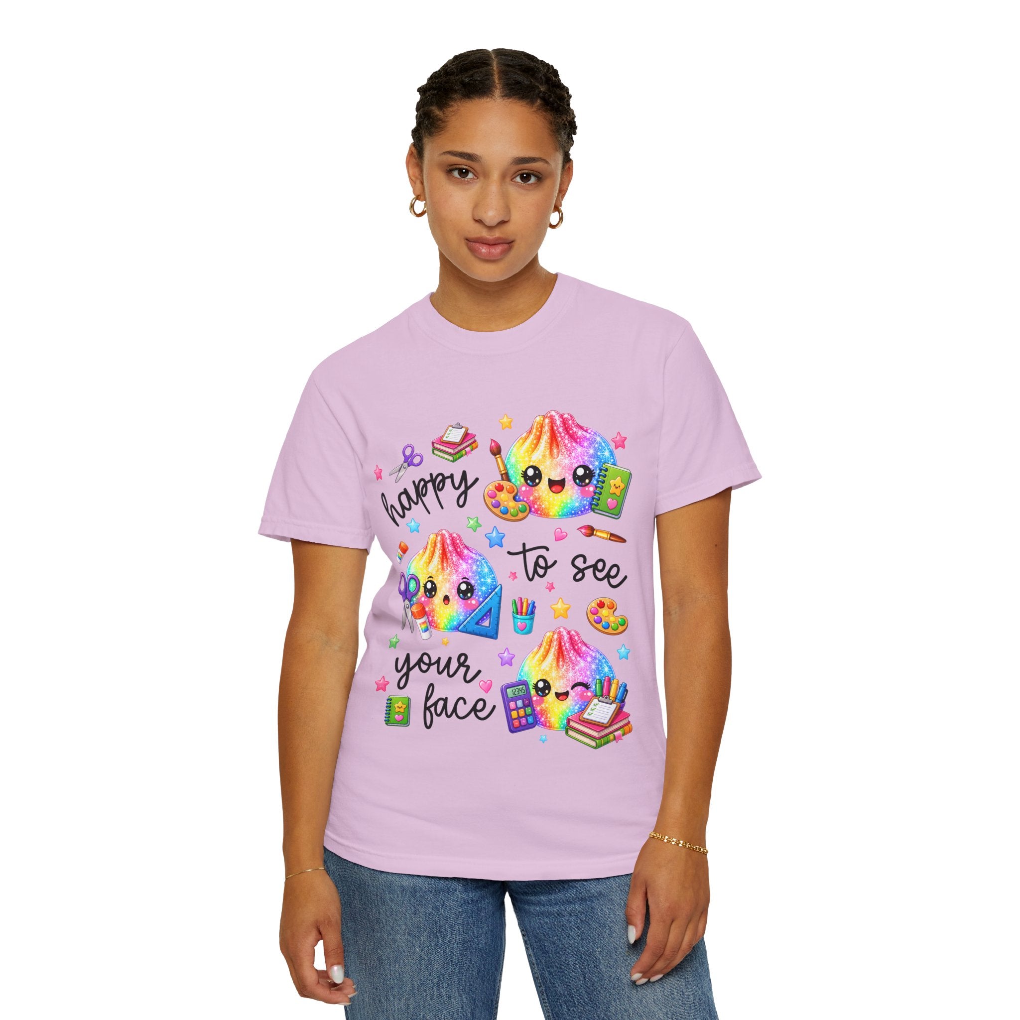 Happy To See Your Face Rainbow Kawaii T-Shirt — Cute School Supplies Graphic Tee
