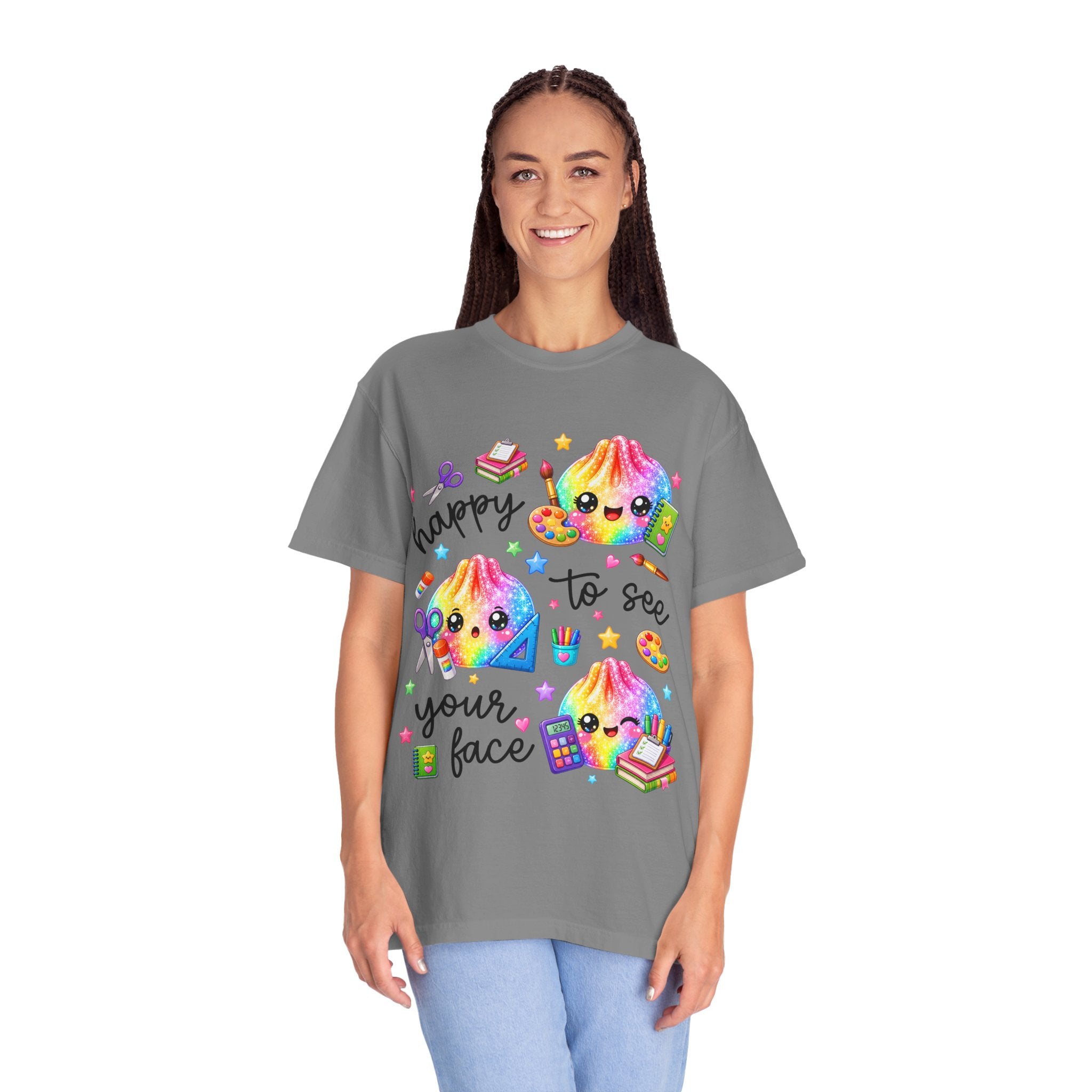 Happy To See Your Face Rainbow Kawaii T-Shirt — Cute School Supplies Graphic Tee