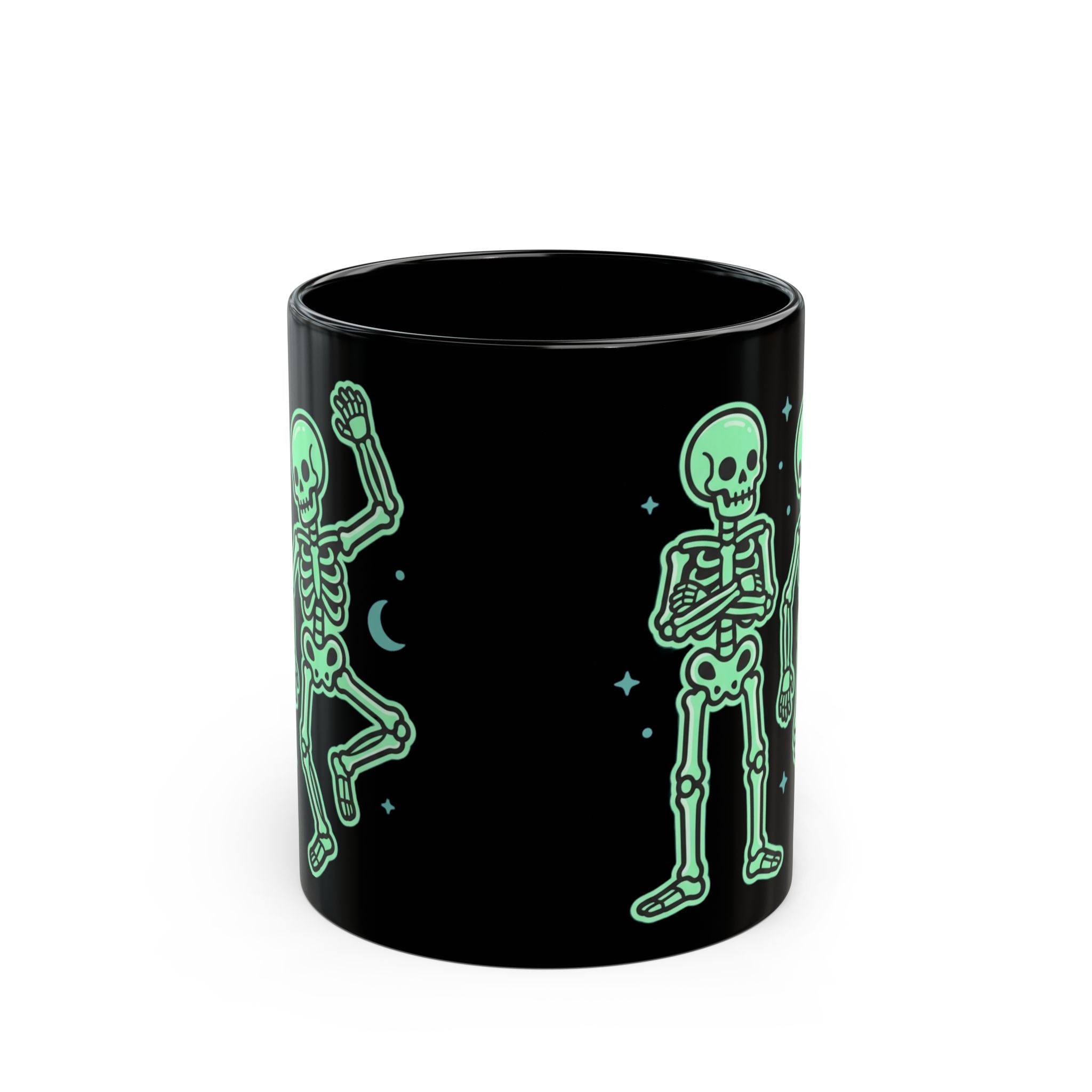 Glow Skeleton Dance Mug — Black Ceramic Coffee Cup (11oz/15oz)