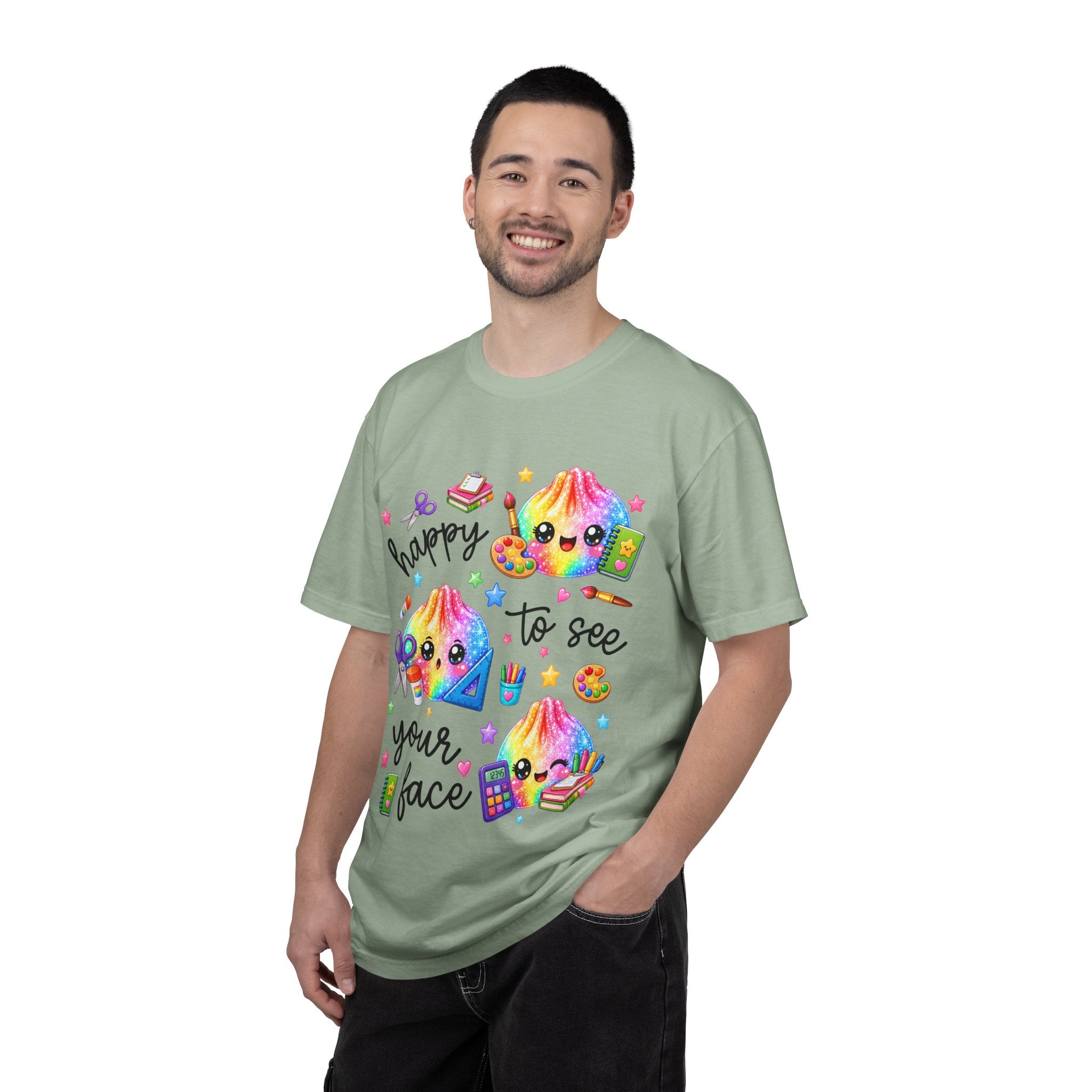 Happy To See Your Face Rainbow Kawaii T-Shirt — Cute School Supplies Graphic Tee