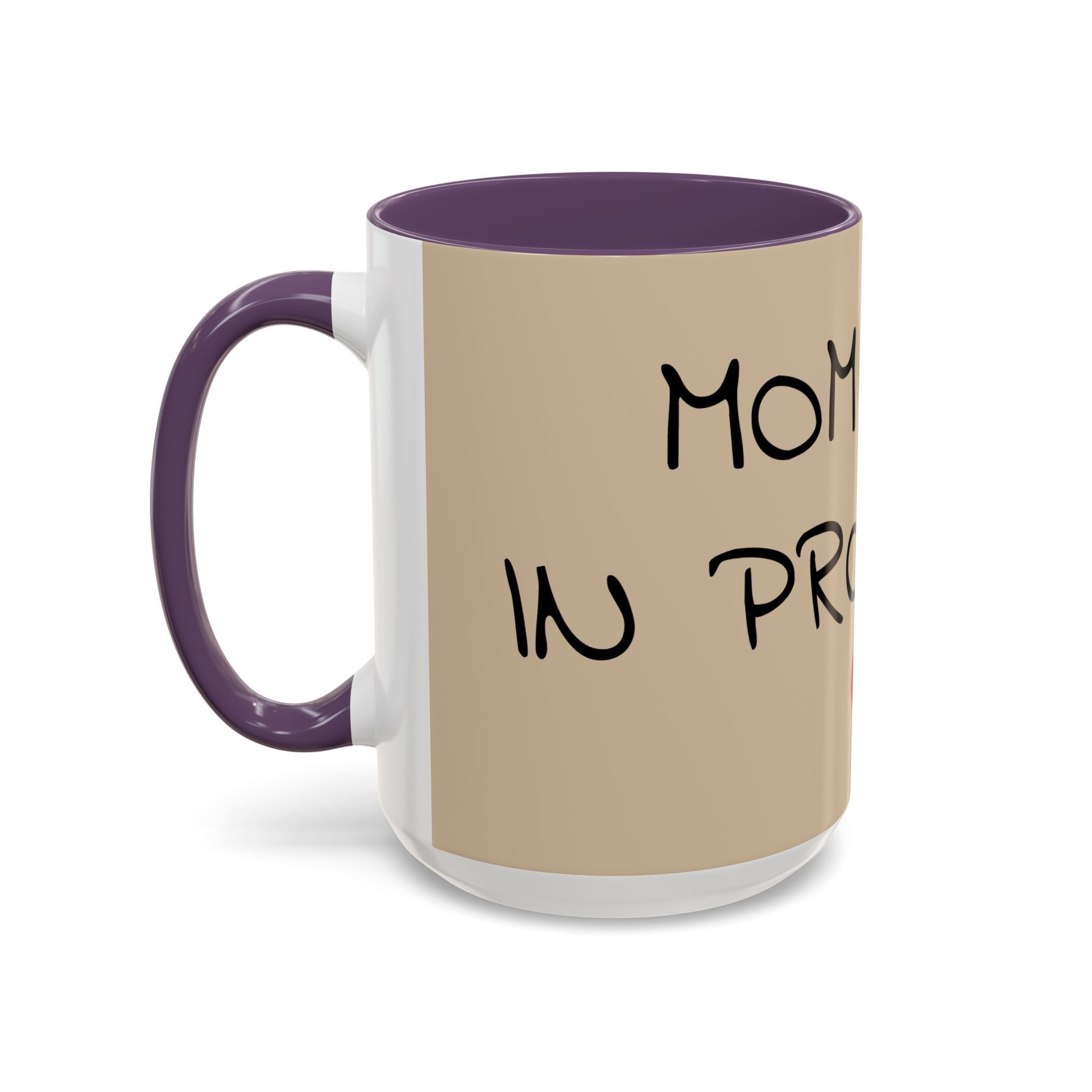 Coffee Mug — "Mom Fuel, Progress" Accent Mug with Heart (11/15oz)