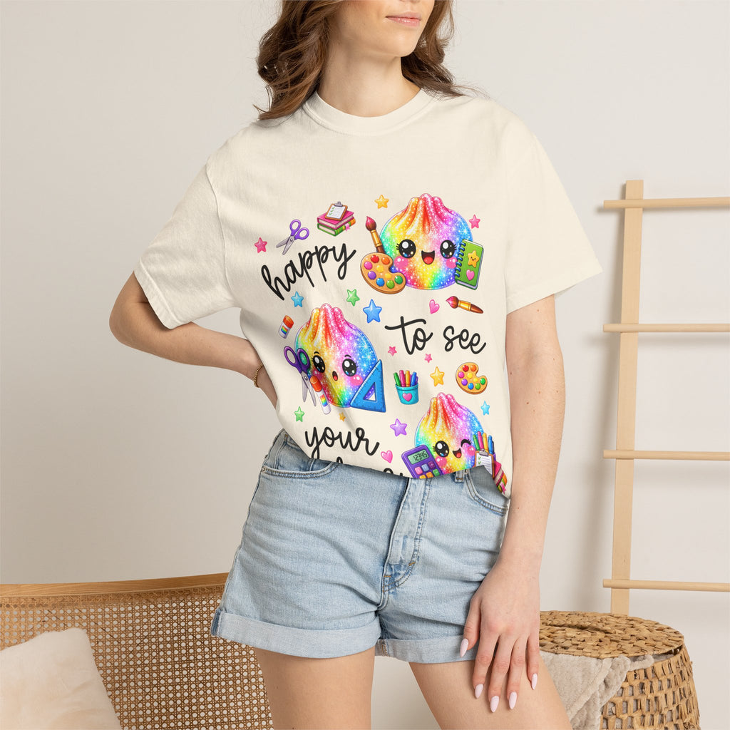 Happy To See Your Face Rainbow Kawaii T-Shirt — Cute School Supplies Graphic Tee