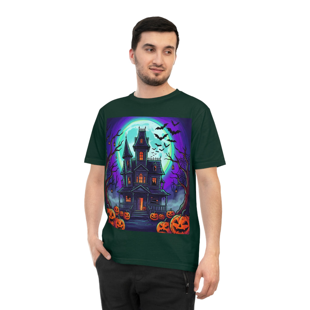 Haunted House Halloween T-Shirt — Spooky Pumpkin & Bats Tee