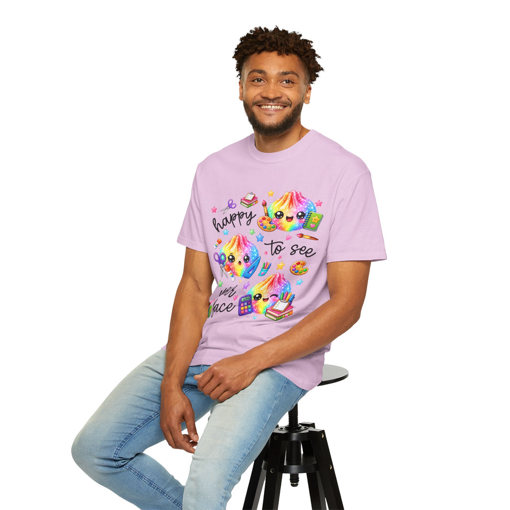 Happy To See Your Face Rainbow Kawaii T-Shirt — Cute School Supplies Graphic Tee