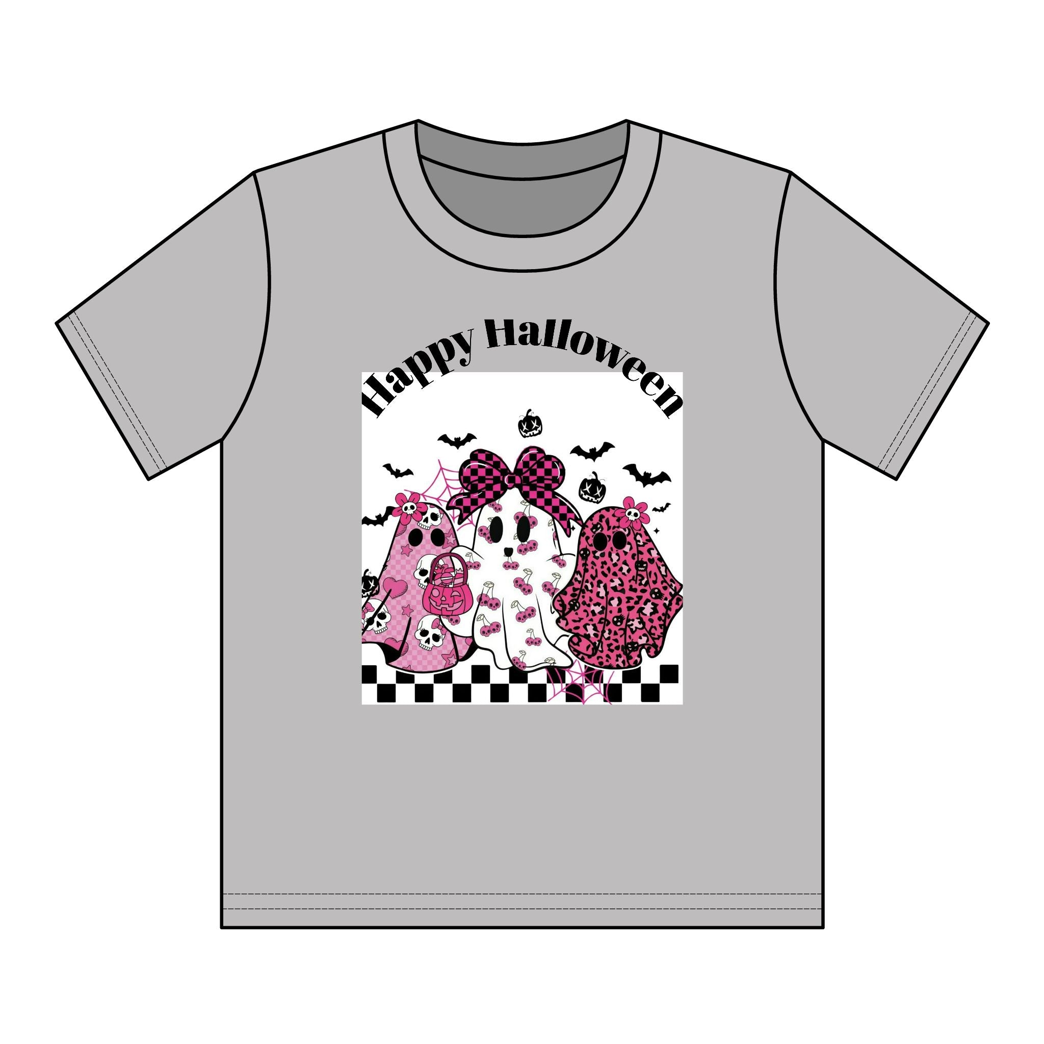 Kids' Pink Ghosts Happy Halloween Tee