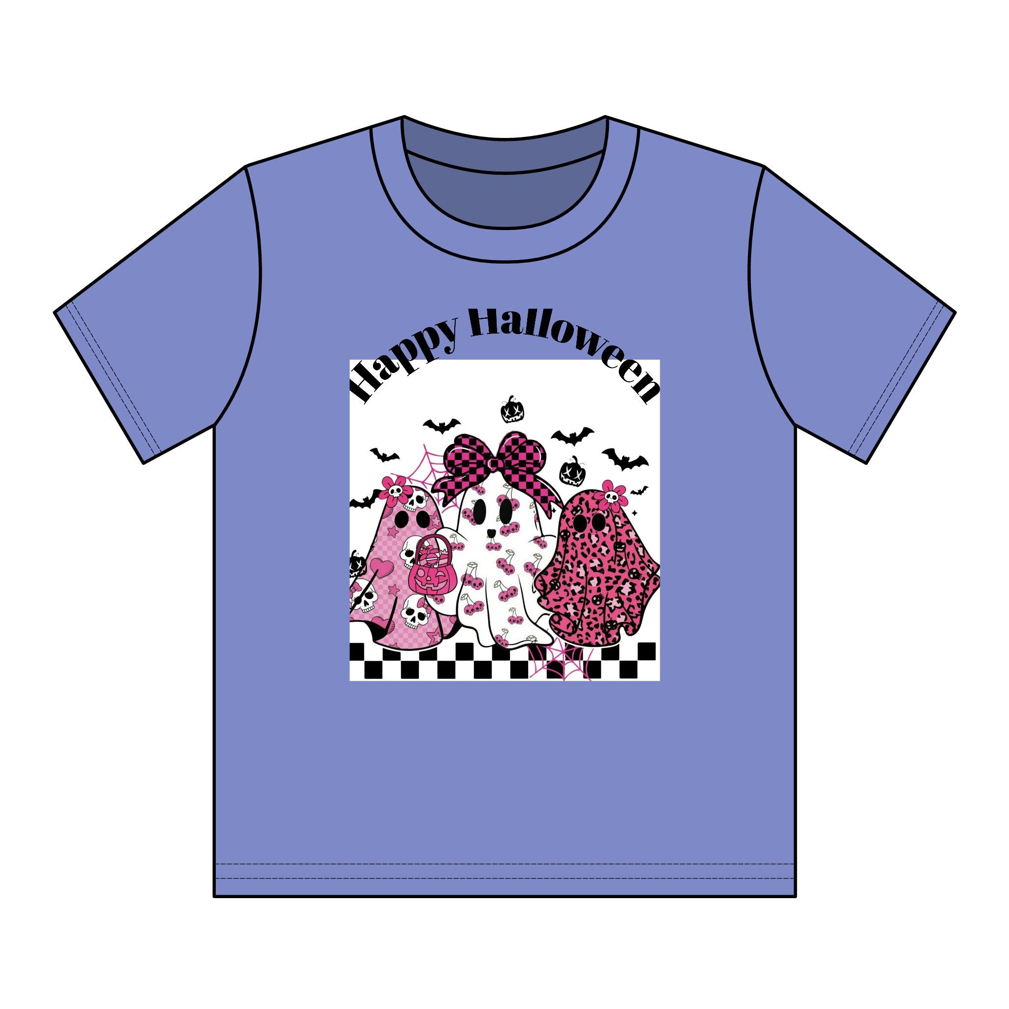 Kids' Pink Ghosts Happy Halloween Tee