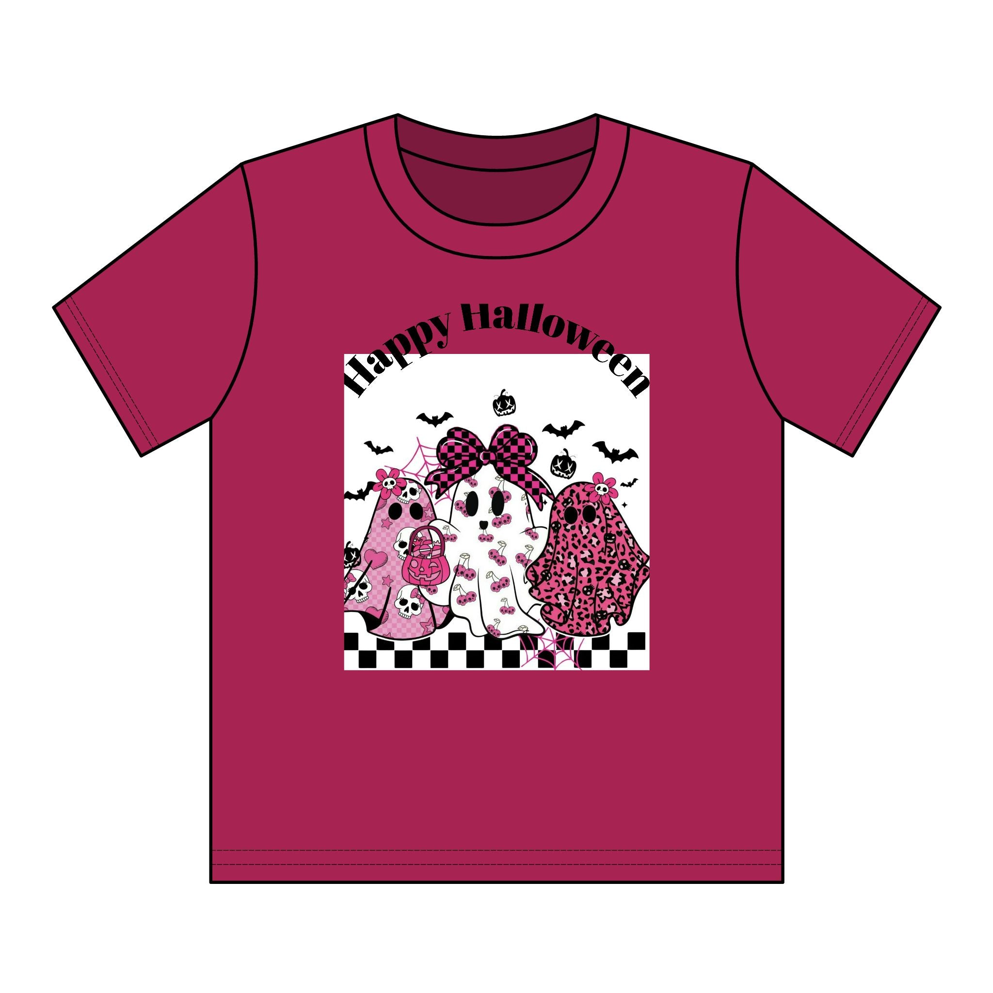 Kids' Pink Ghosts Happy Halloween Tee