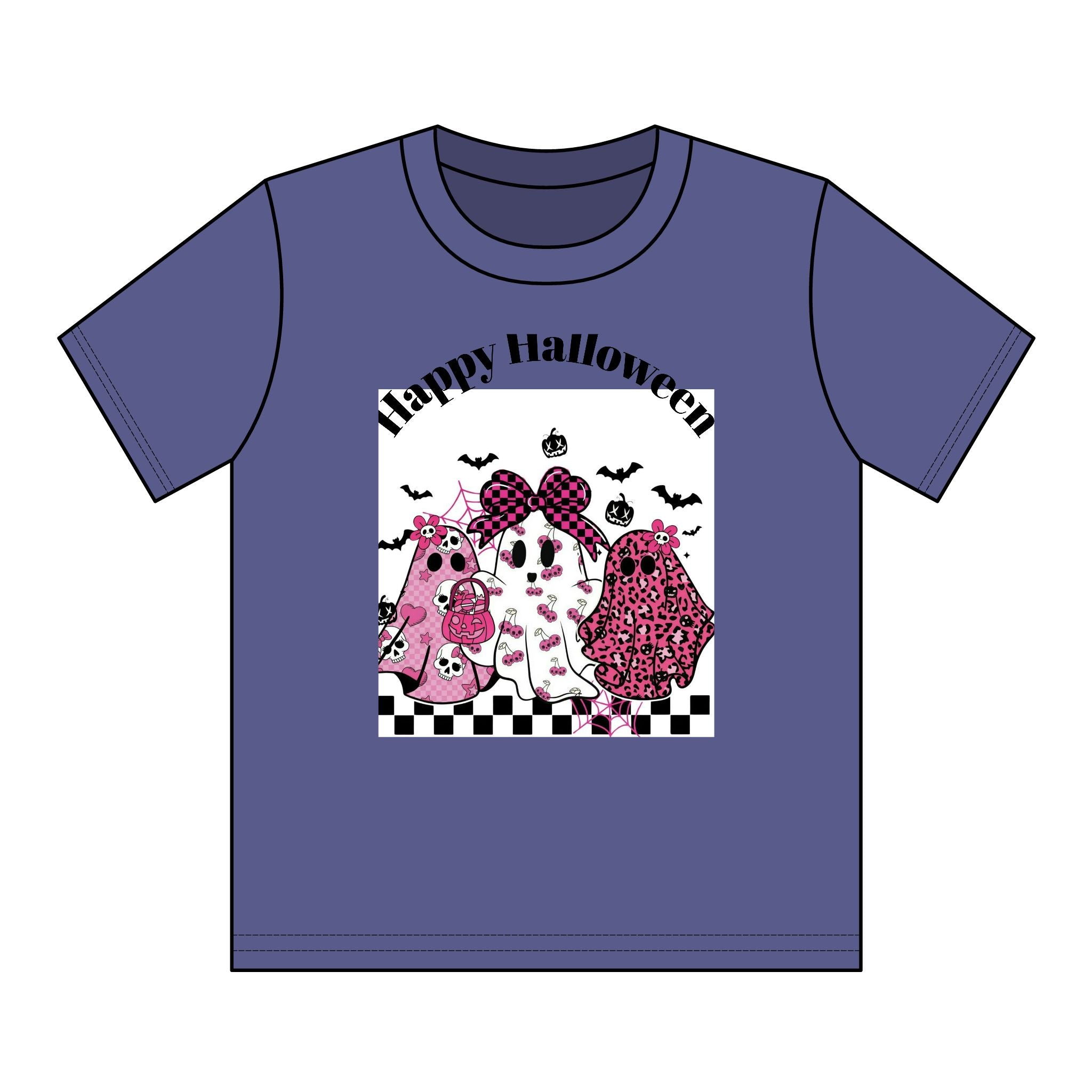 Kids' Pink Ghosts Happy Halloween Tee