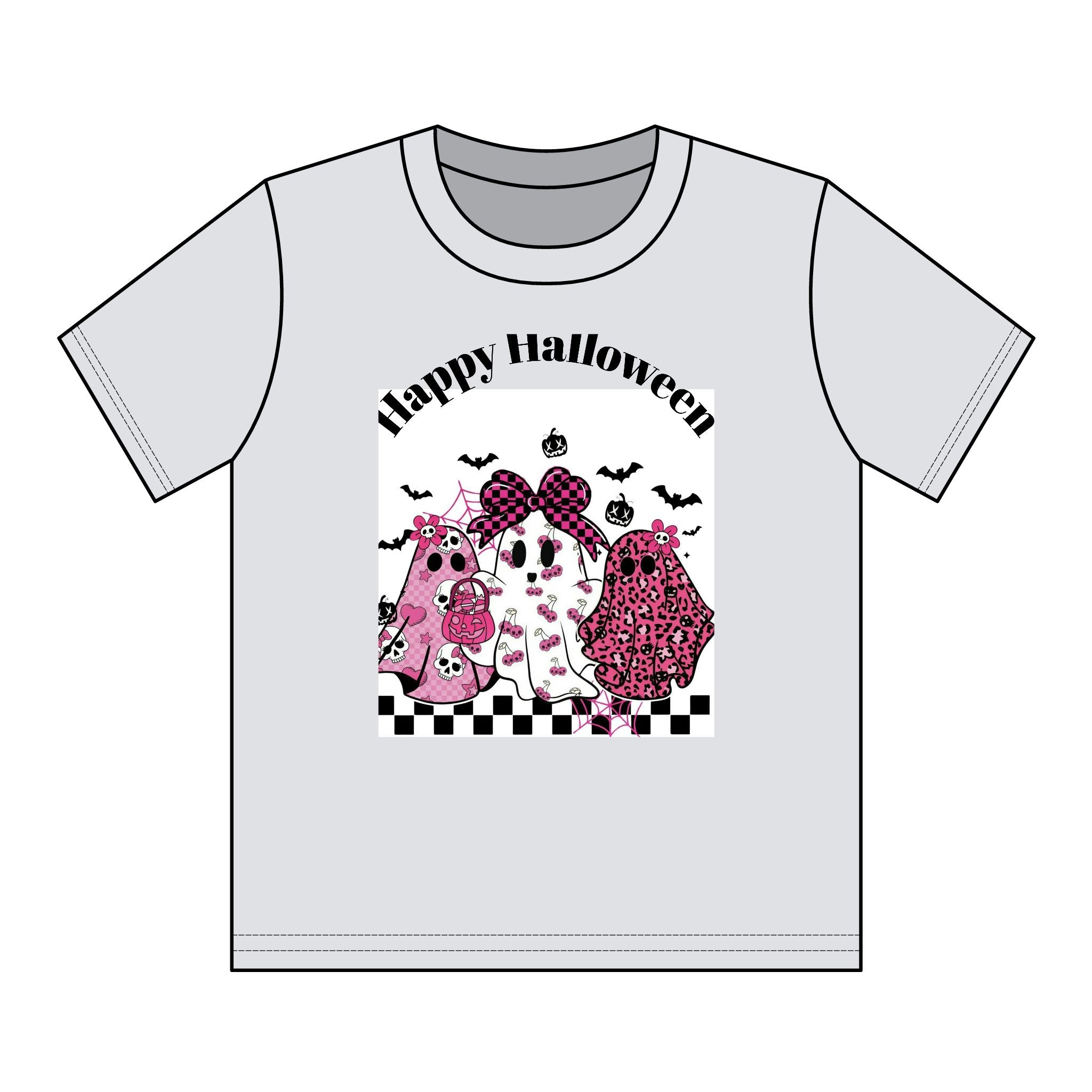 Kids' Pink Ghosts Happy Halloween Tee