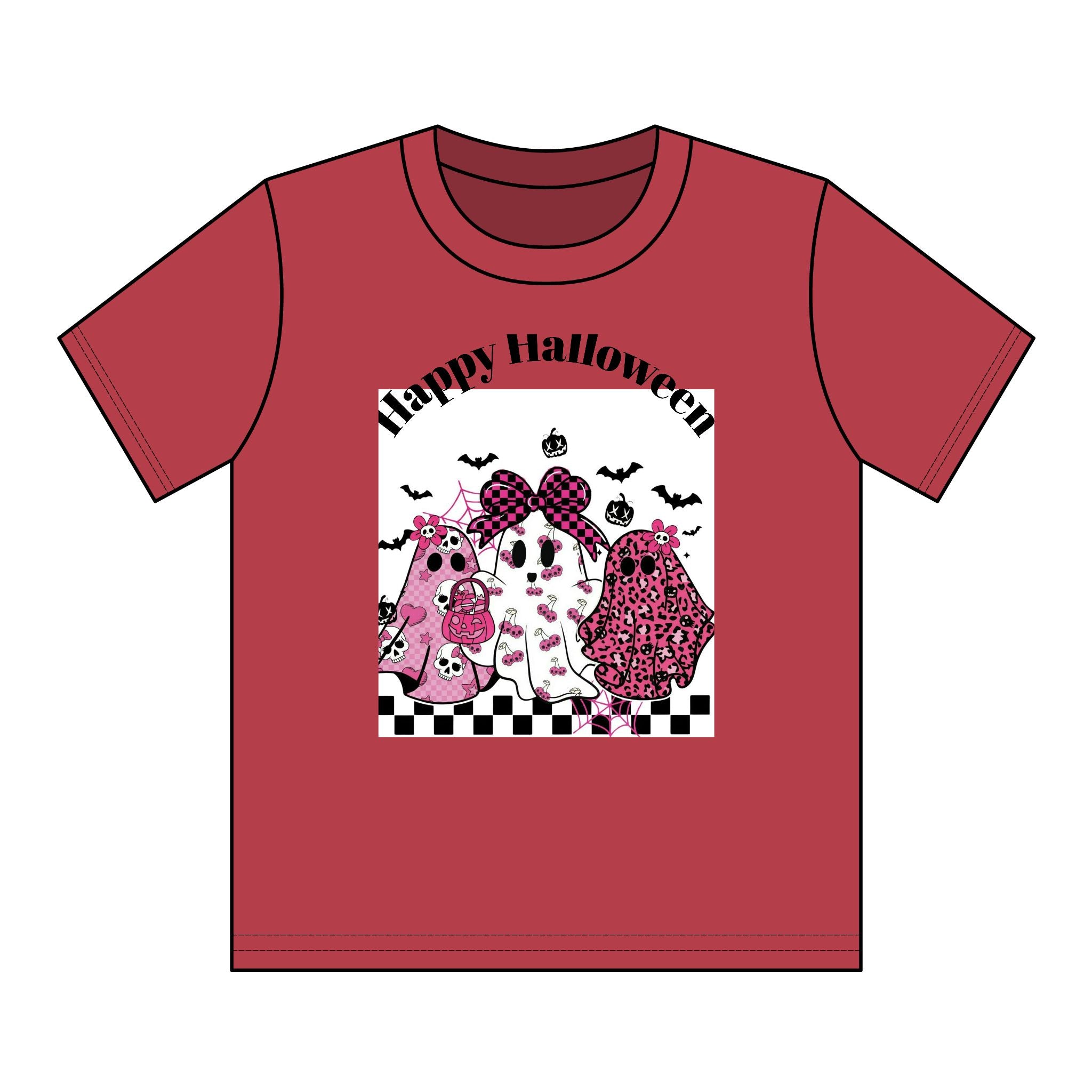 Kids' Pink Ghosts Happy Halloween Tee