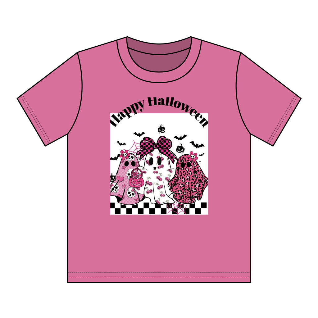 Kids' Pink Ghosts "Happy Halloween" T-Shirt