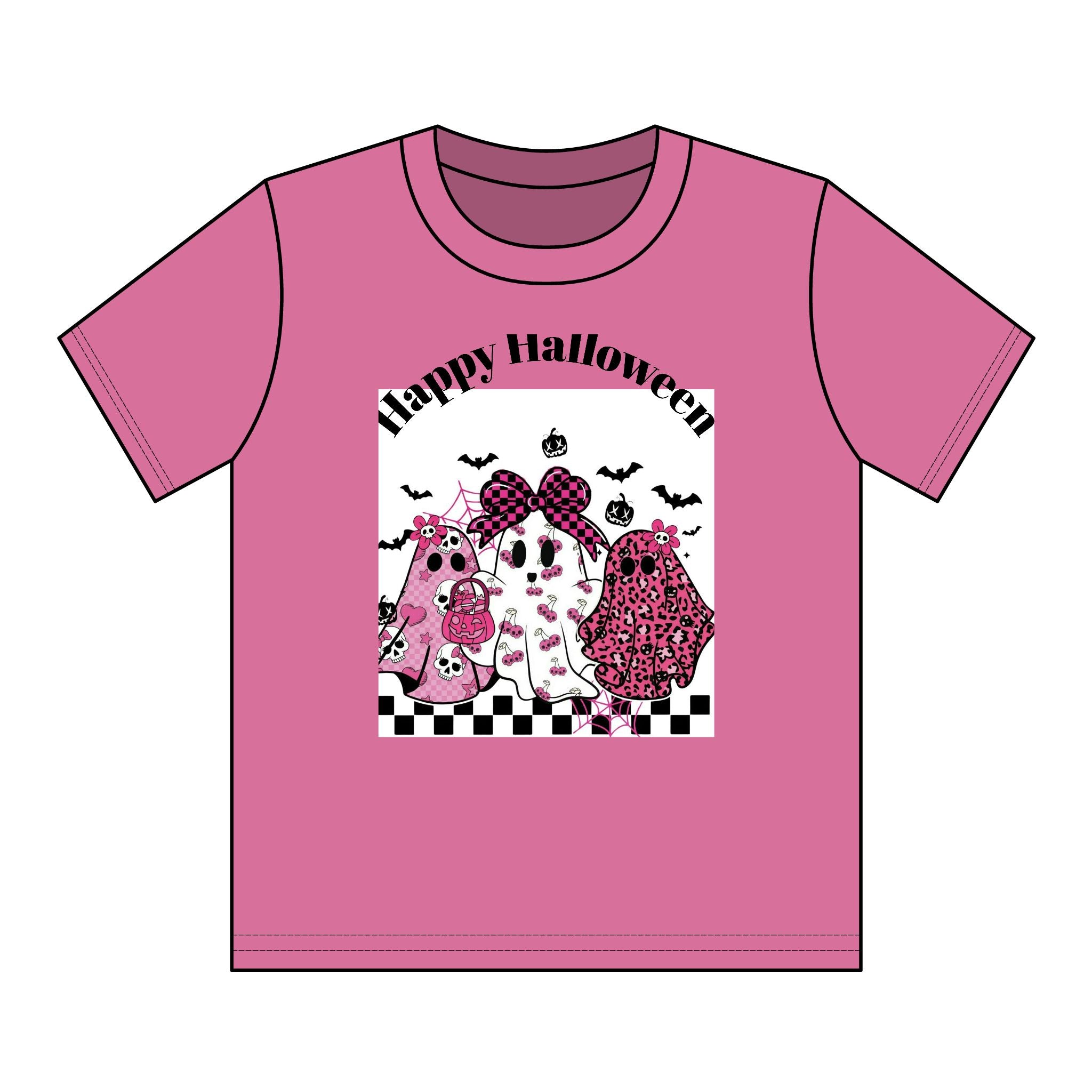 Kids' Pink Ghosts "Happy Halloween" T-Shirt