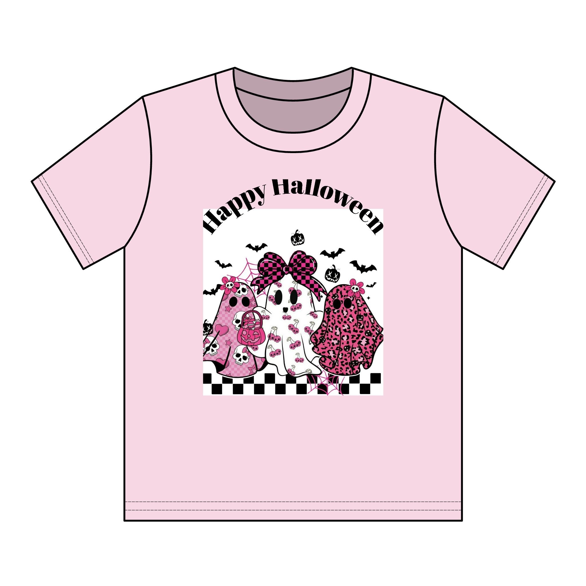 Kids' Pink Ghosts Happy Halloween Tee