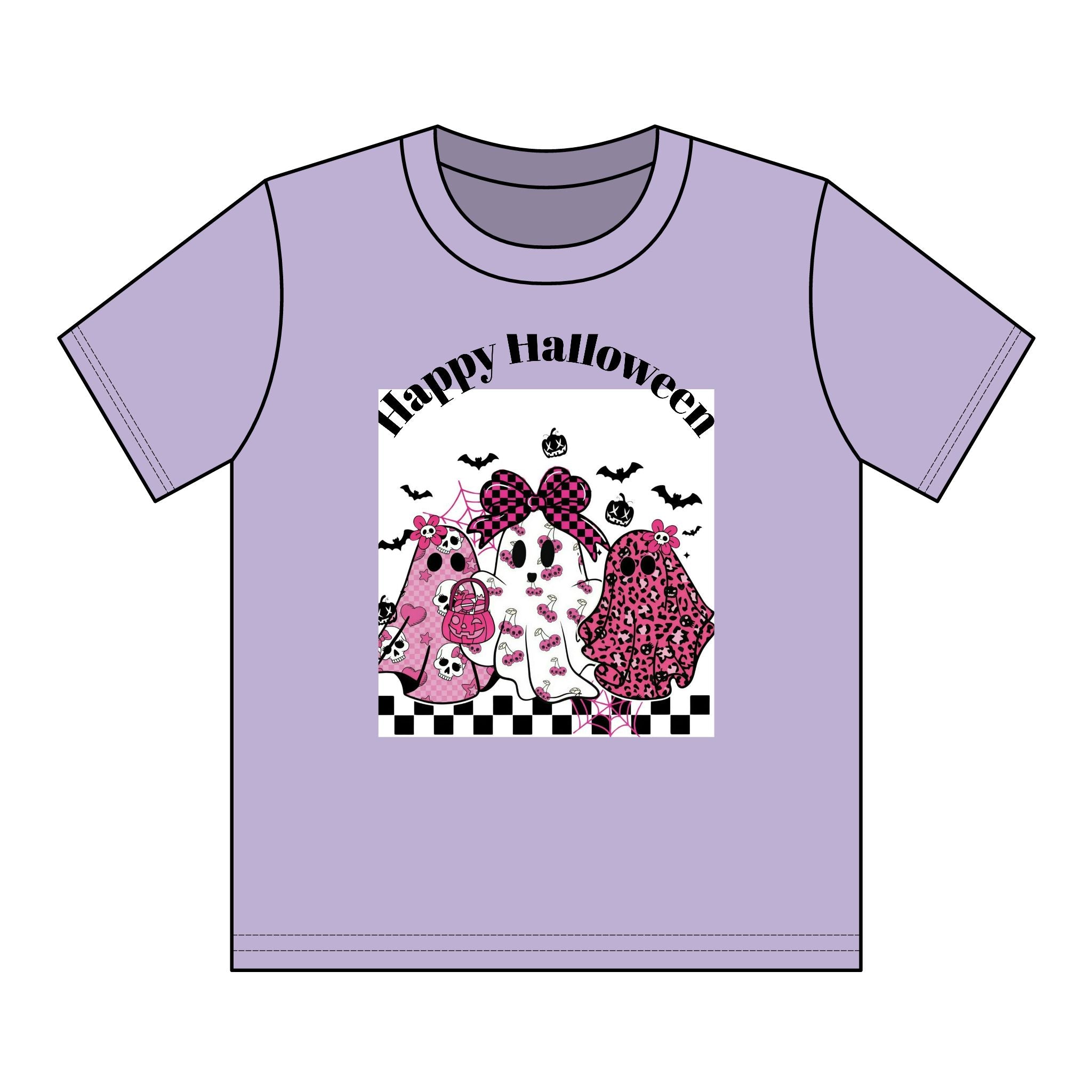 Kids' Pink Ghosts Happy Halloween Tee