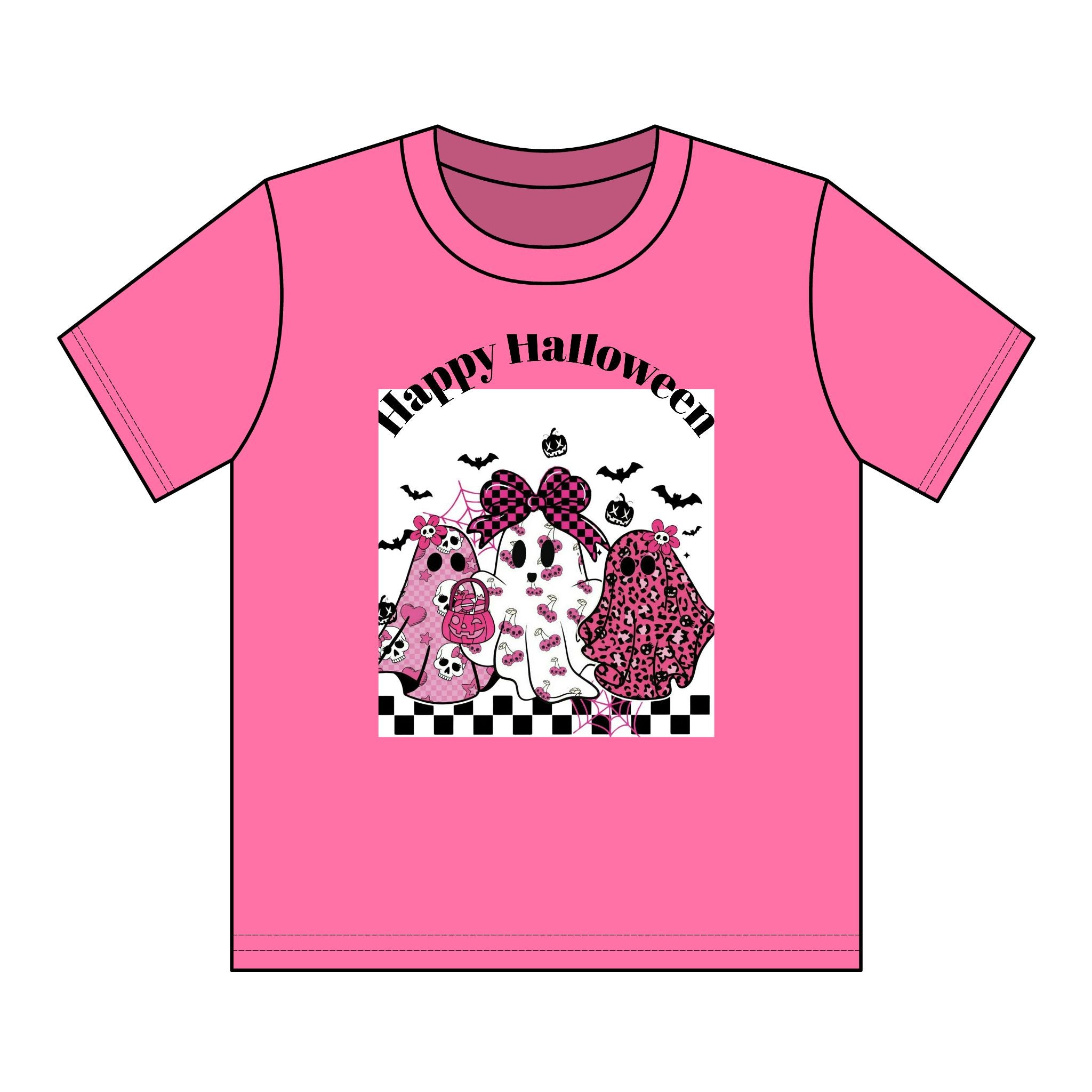 Kids' Pink Ghosts Happy Halloween Tee
