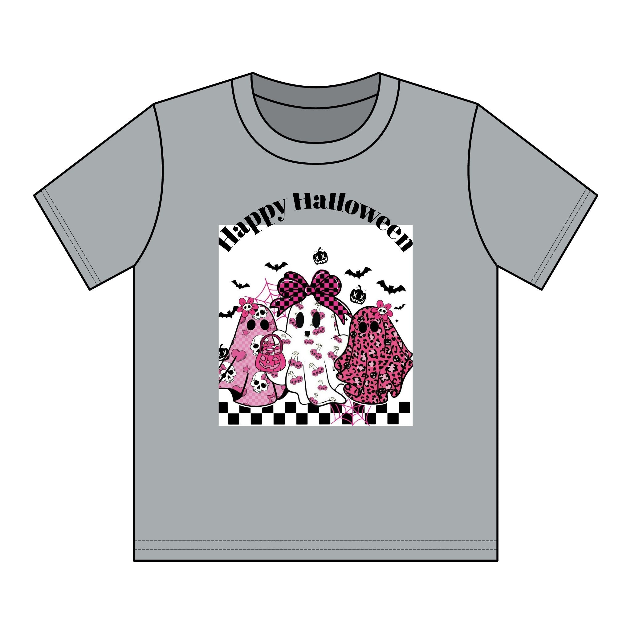 Kids' Pink Ghosts Happy Halloween Tee