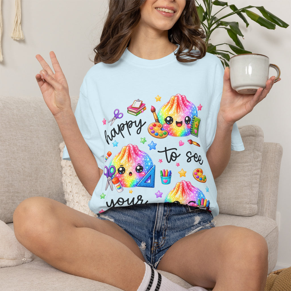 Happy To See Your Face Rainbow Kawaii T-Shirt — Cute School Supplies Graphic Tee