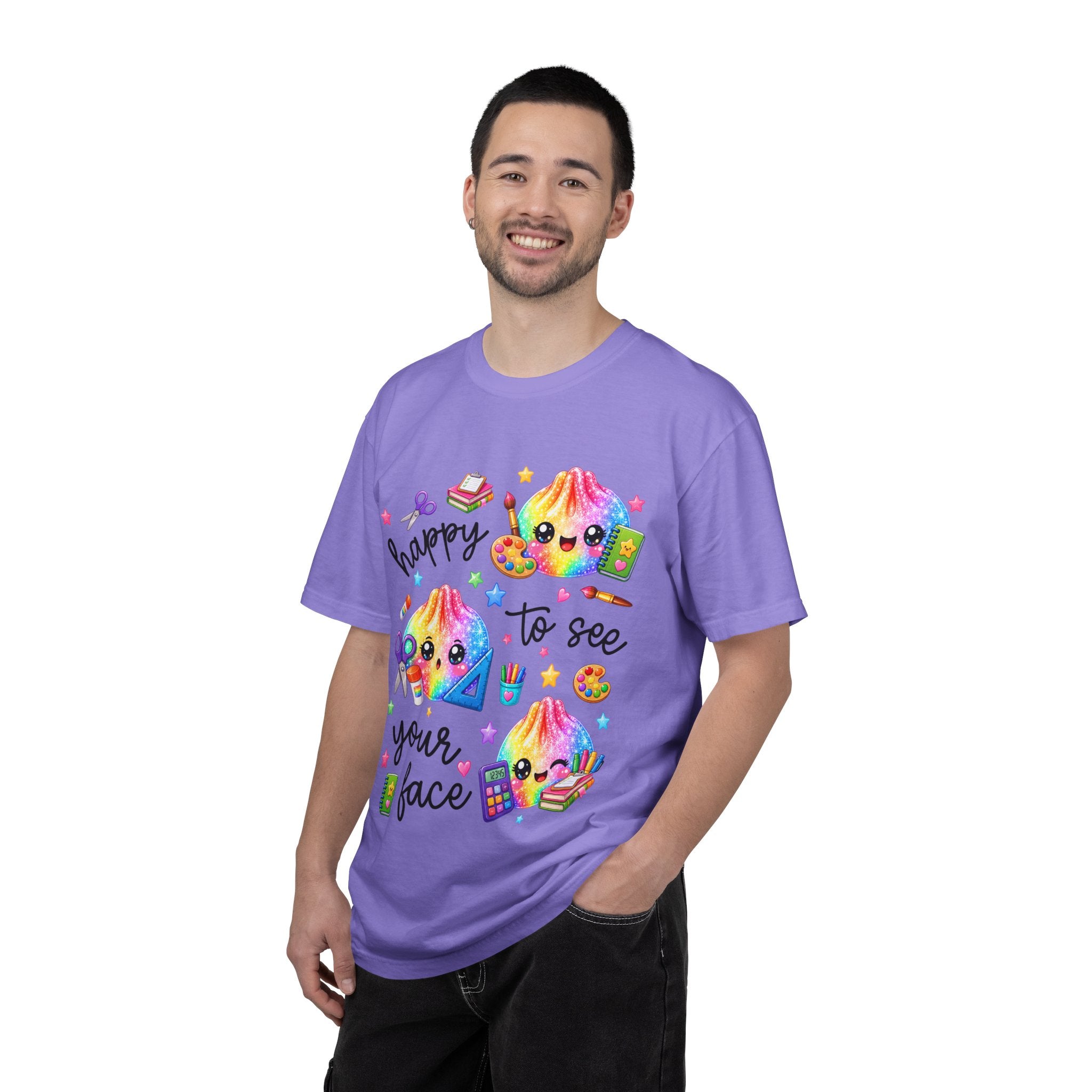 Happy To See Your Face Rainbow Kawaii T-Shirt — Cute School Supplies Graphic Tee
