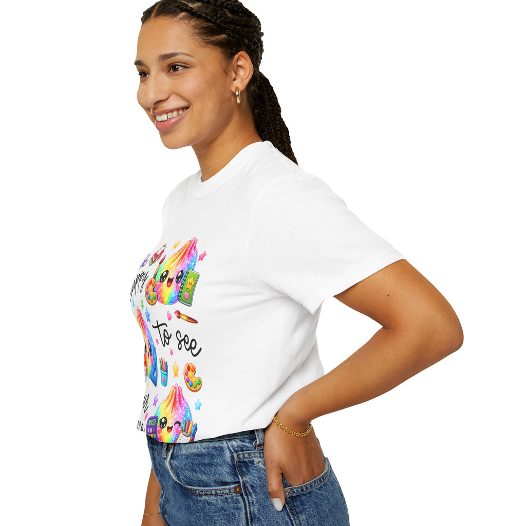 Happy To See Your Face Rainbow Kawaii T-Shirt — Cute School Supplies Graphic Tee