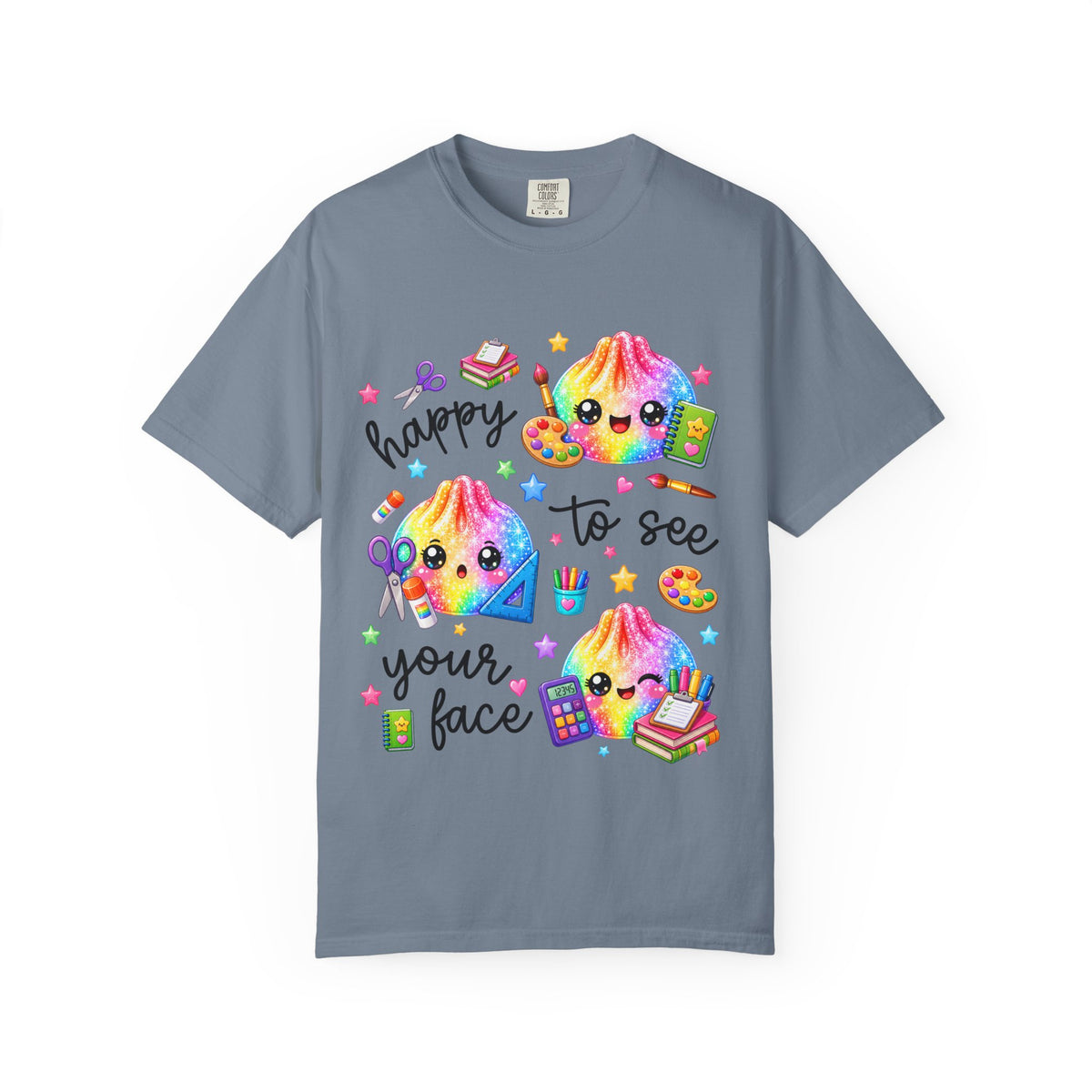 Happy To See Your Face Rainbow Kawaii T-Shirt — Cute School Supplies Graphic Tee