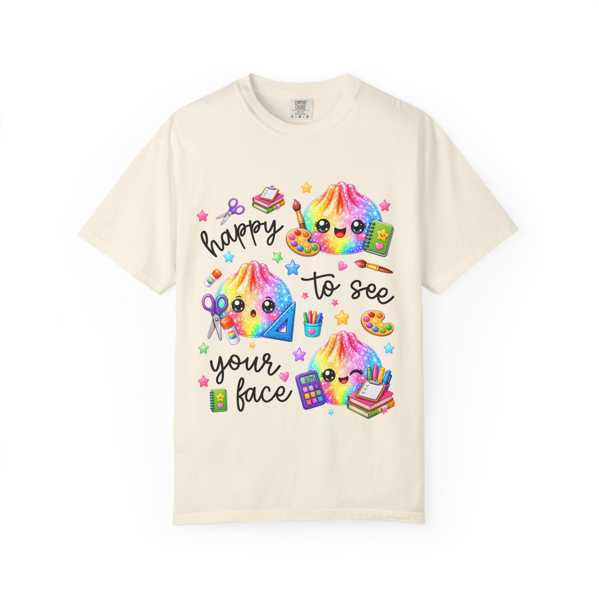 Happy To See Your Face Rainbow Kawaii T-Shirt — Cute School Supplies Graphic Tee