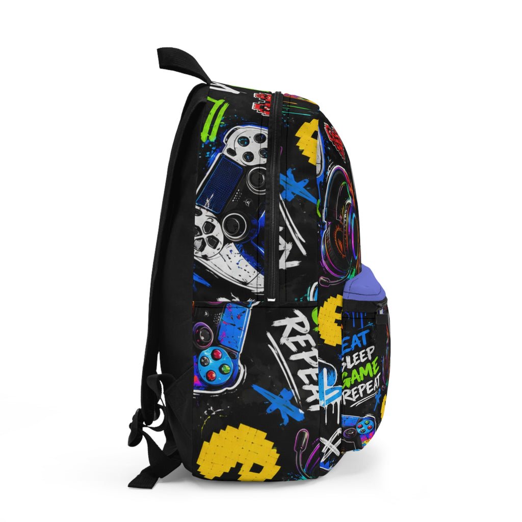 Gamer Graffiti Backpack – Play, Eat, Sleep, Repeat Neon Gameprint School Bag