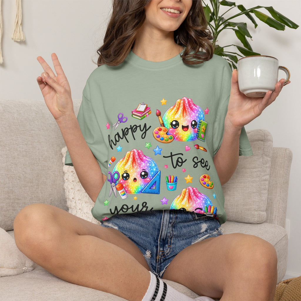 Happy To See Your Face Rainbow Kawaii T-Shirt — Cute School Supplies Graphic Tee