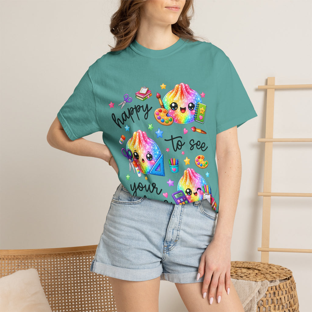 Happy To See Your Face Rainbow Kawaii T-Shirt — Cute School Supplies Graphic Tee
