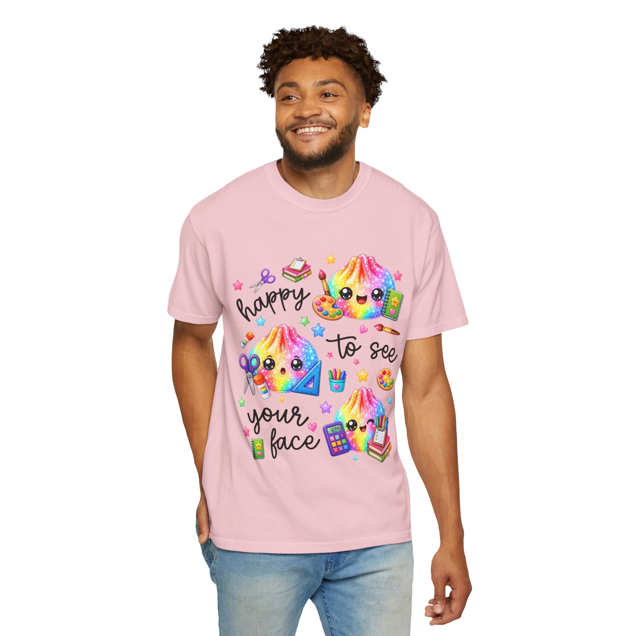 Happy To See Your Face Rainbow Kawaii T-Shirt — Cute School Supplies Graphic Tee