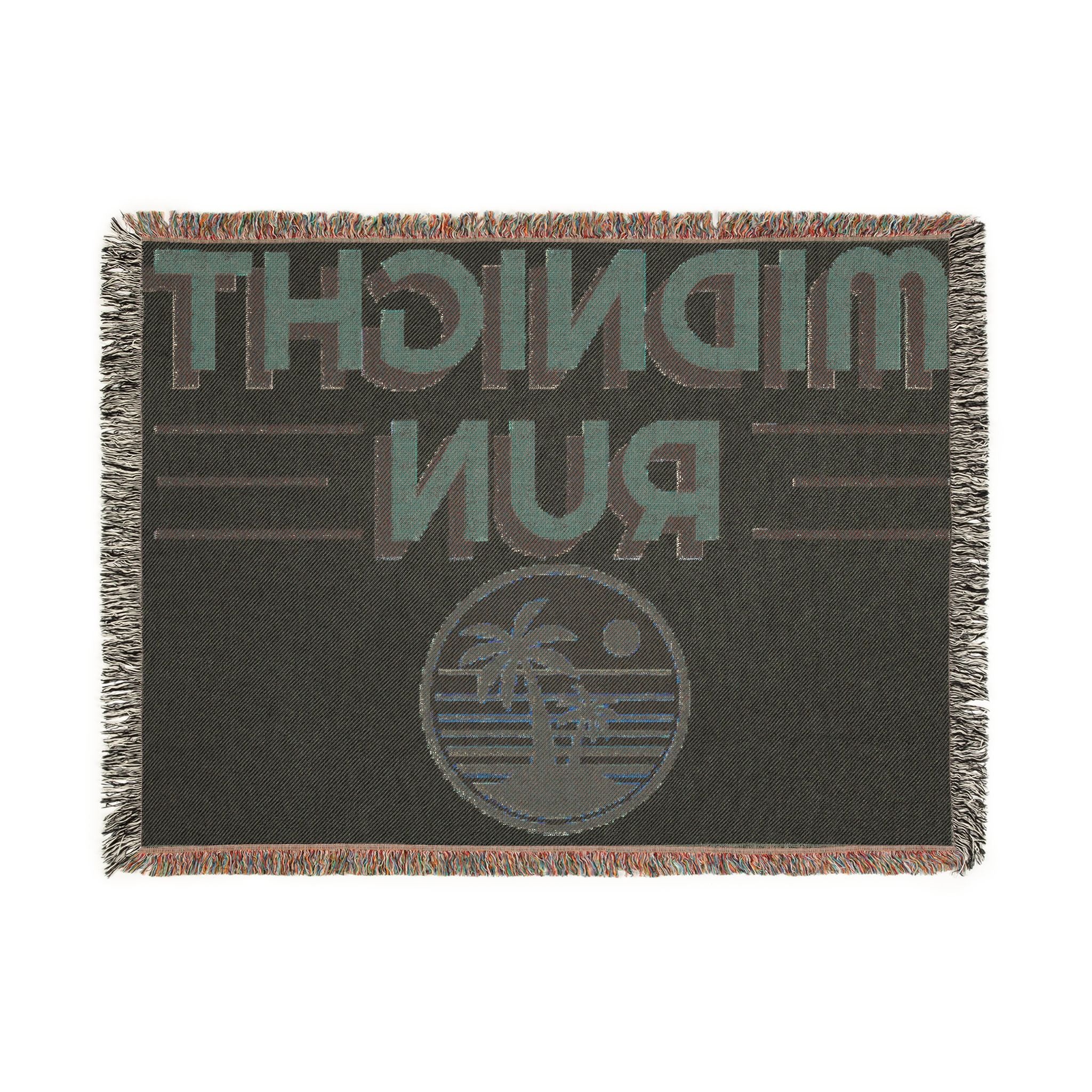 Midnight Run Woven Blanket — Retro Sunset Palm Throw
