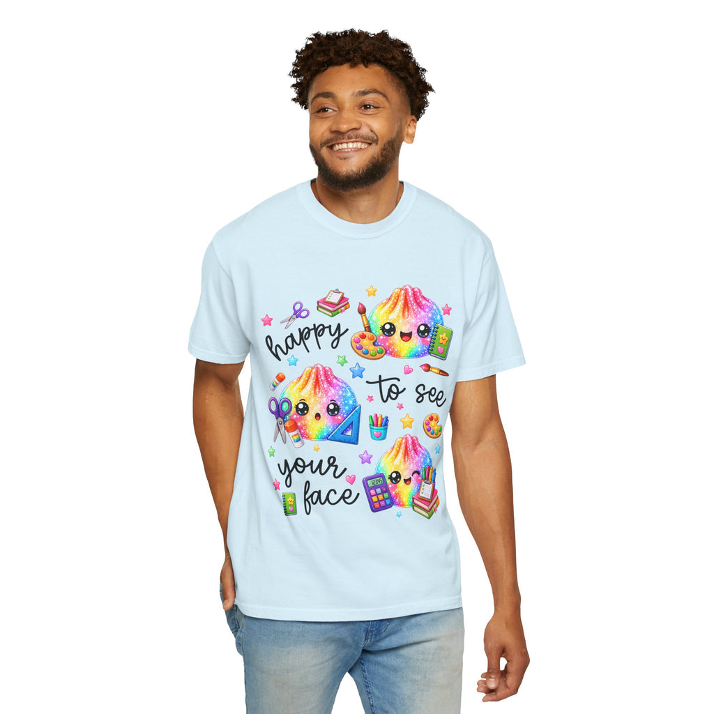 Happy To See Your Face Rainbow Kawaii T-Shirt — Cute School Supplies Graphic Tee