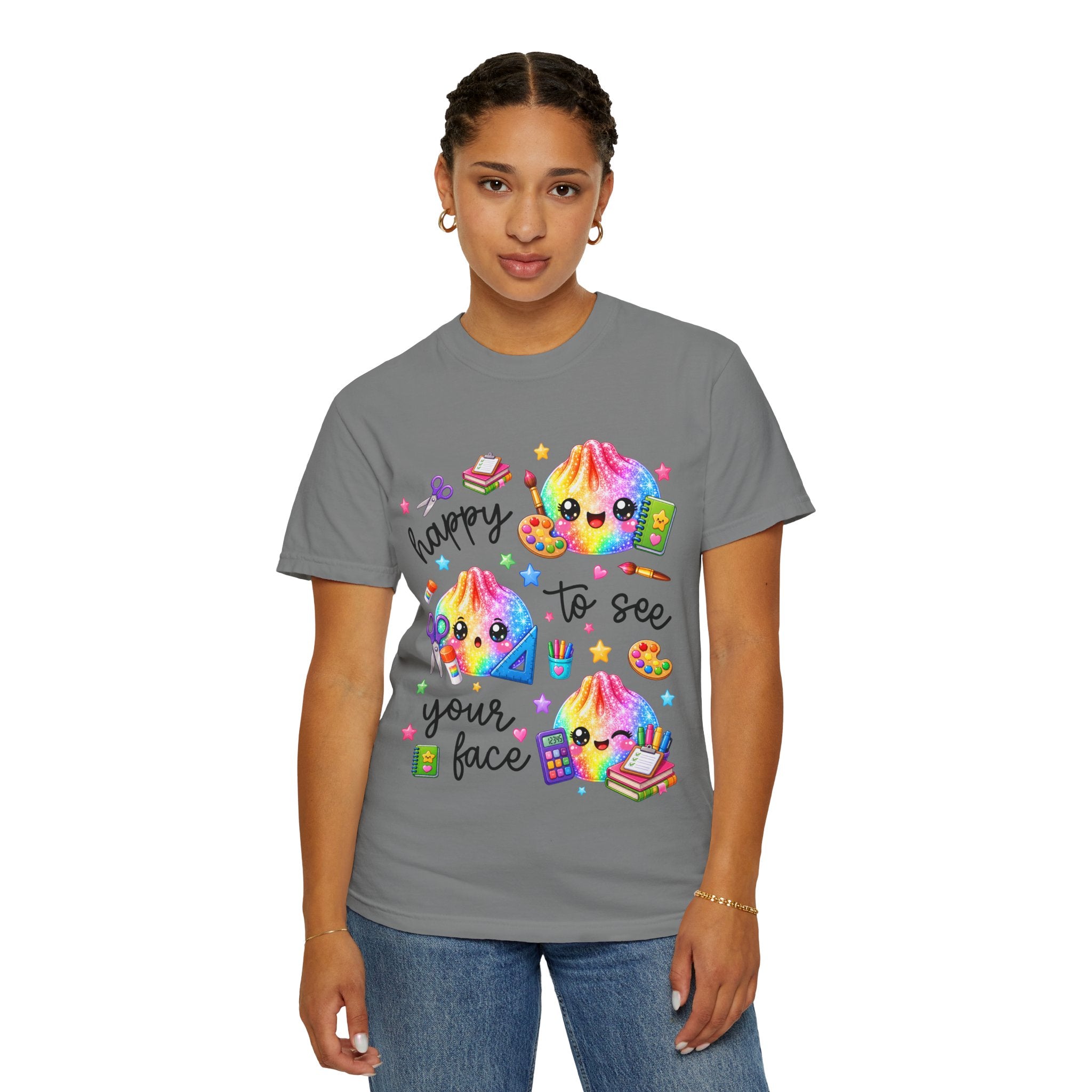 Happy To See Your Face Rainbow Kawaii T-Shirt — Cute School Supplies Graphic Tee