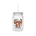 Halloween Mason Jar Tumbler - 'Spooky' Crow & Bats Drink Jar with Handle and Straw