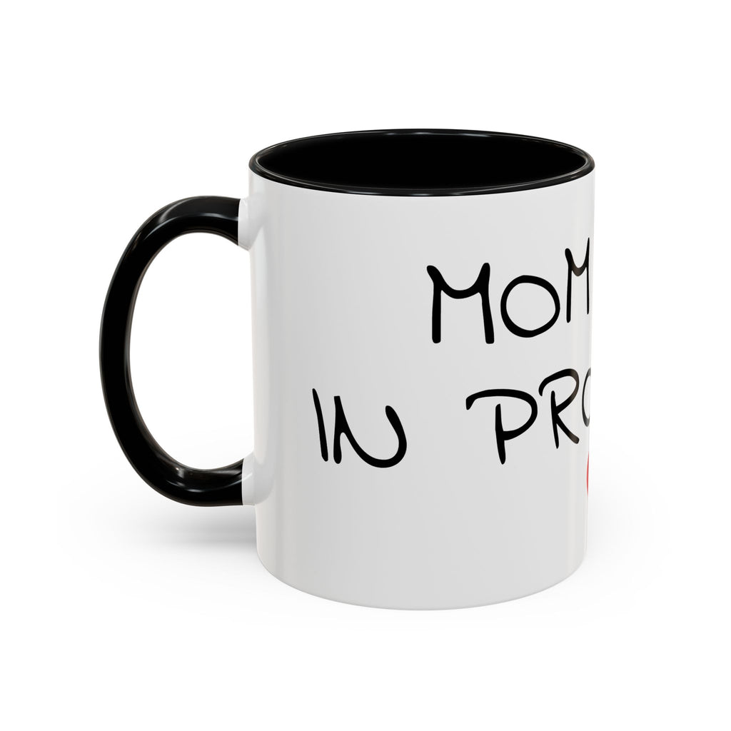 Coffee Mug — "Mom Fuel, Progress" Accent Mug with Heart (11/15oz)