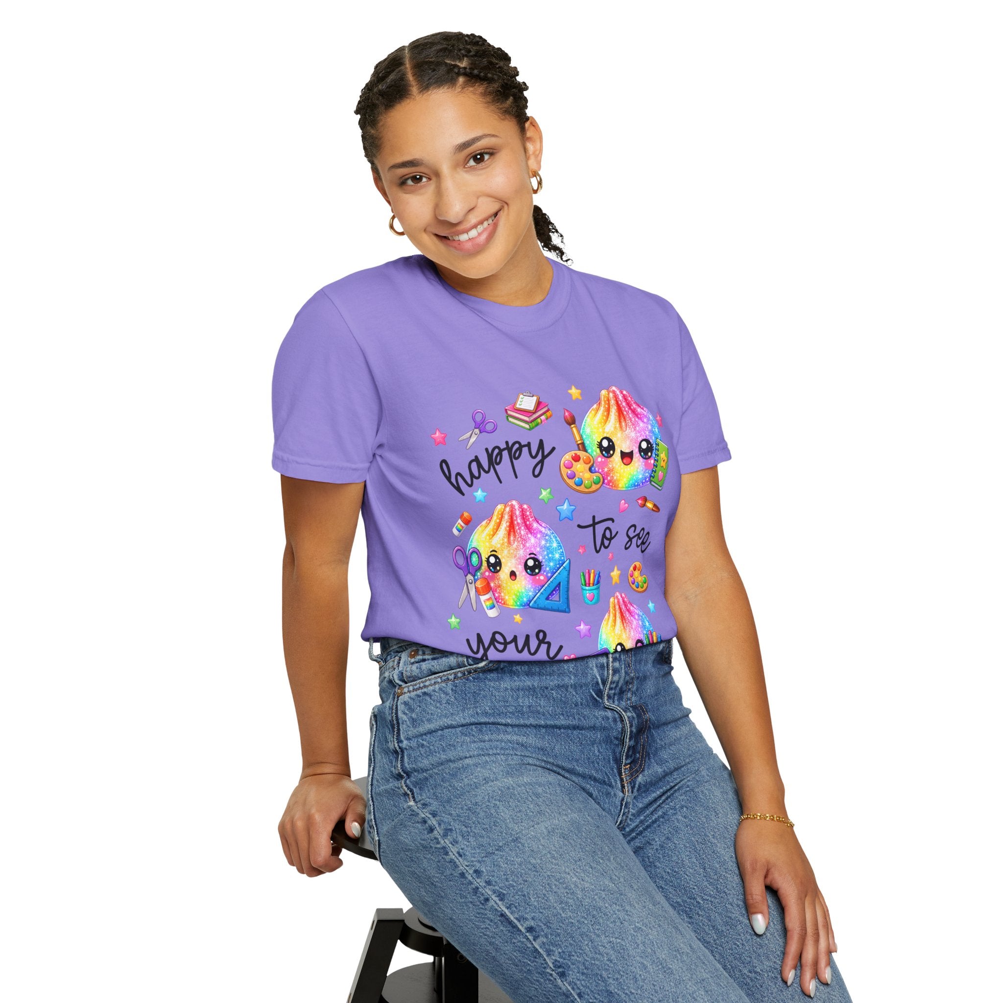Happy To See Your Face Rainbow Kawaii T-Shirt — Cute School Supplies Graphic Tee