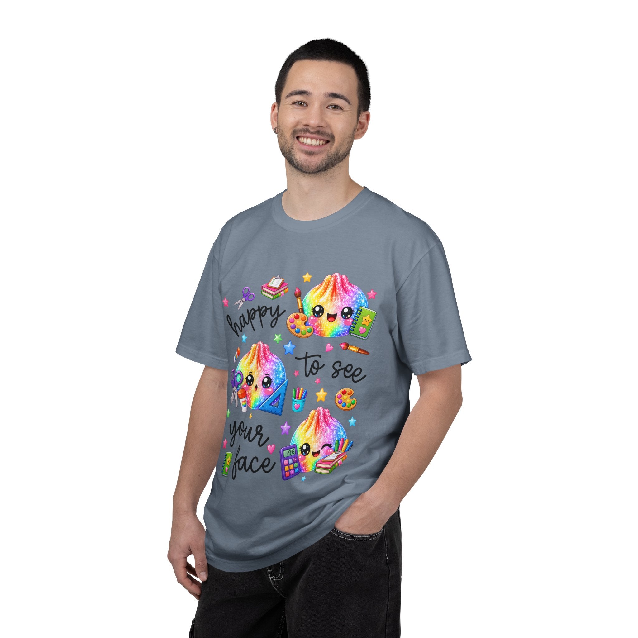 Happy To See Your Face Rainbow Kawaii T-Shirt — Cute School Supplies Graphic Tee
