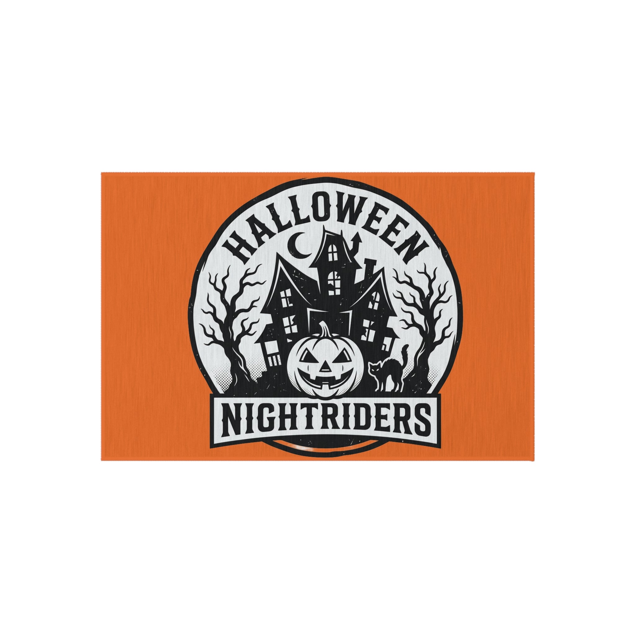 Outdoor Rug — Halloween Nightriders Porch Mat with Haunted House Pumpkin Design